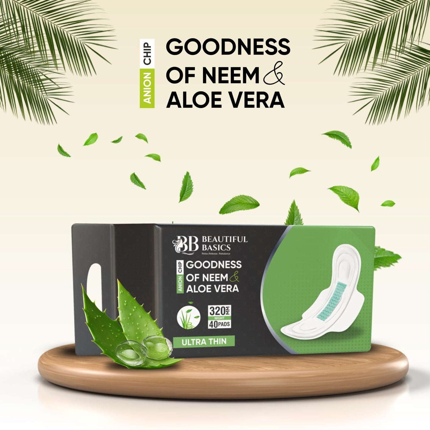 Sanitary Pads For Women With Goodness Of Neem Aloe Vera Ultra Thin Leakage Protection Ph Balance With Antibacterial Anion Chip 5x More Absorbance (320 Mm 36 Pads)