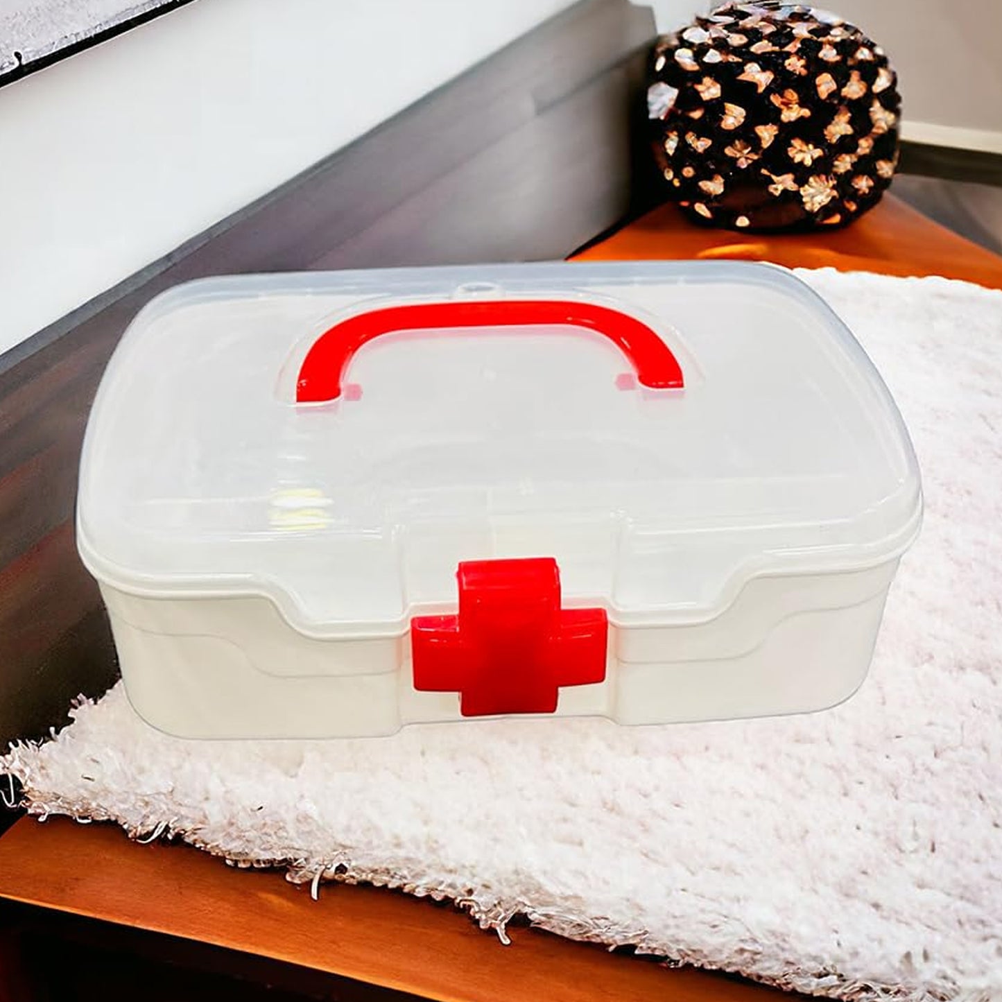 3 Compartment Medical Box 1 Piece Indoor Outdoor Medical Utility Medicine Storage Box Detachable Tray Medical Box Multi Purpose Regular Medicine First Aid Box With Handle Transparent Lid Color Box