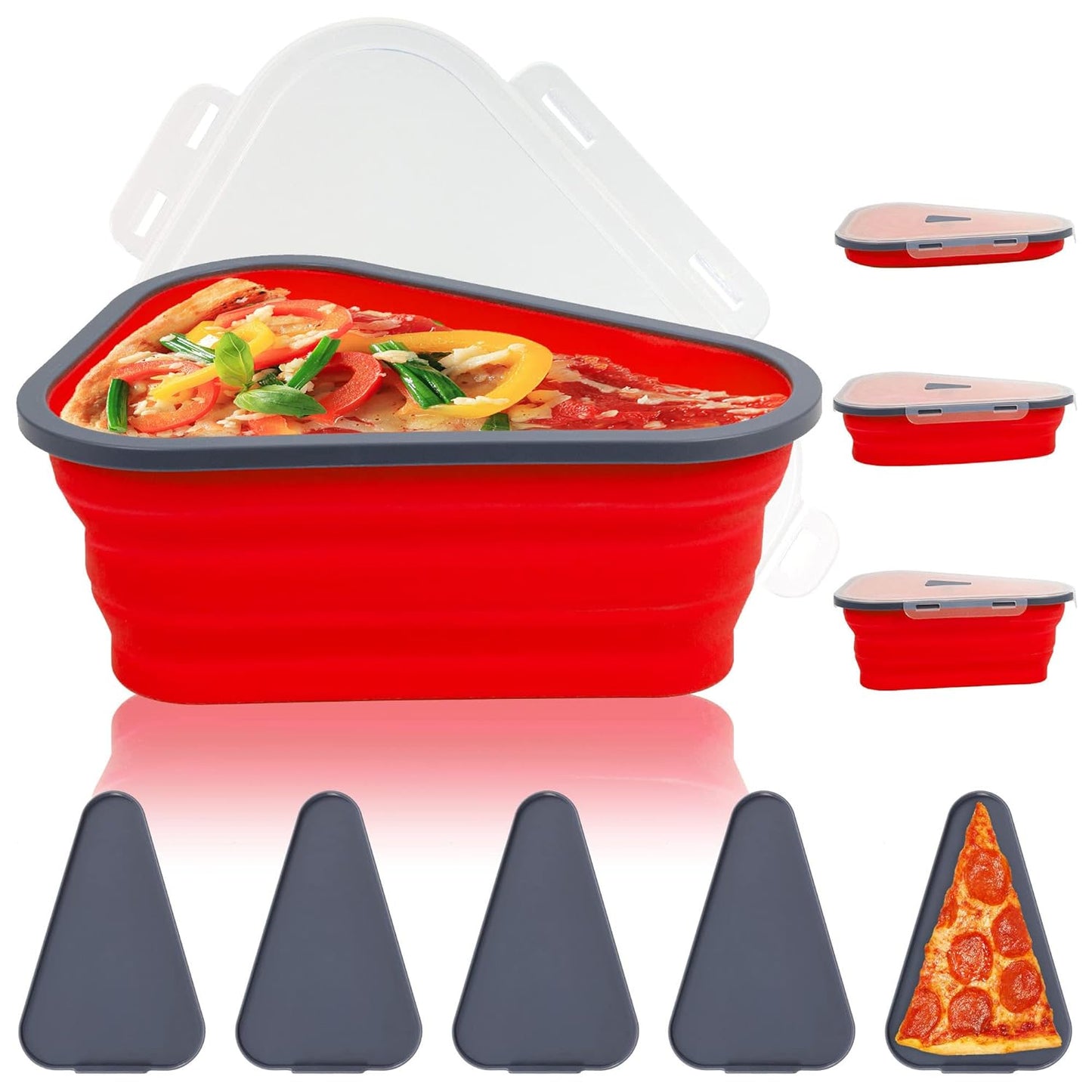 Reusable Pizza Storage Containers With 5 Microwavable Serving Trays Silicone Container Expandable Adjustable For Packing Pizza At Home Outdoor