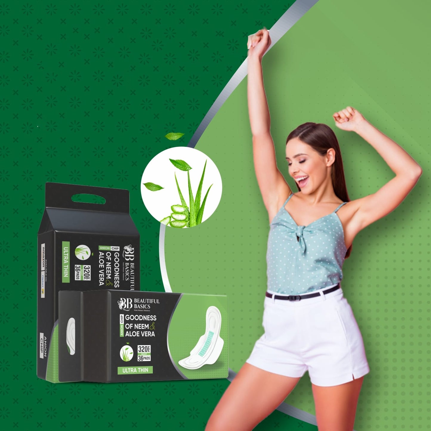 Sanitary Pads For Women With Goodness Of Neem Aloe Vera Ultra Thin Leakage Protection Ph Balance With Antibacterial Anion Chip 5x More Absorbance (320 Mm 36 Pads)