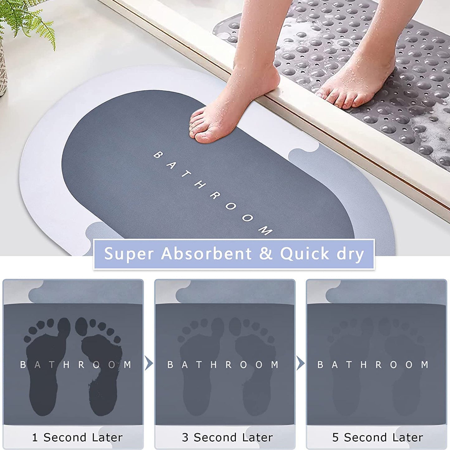 Square Bathroom Mat Water Absorbent Mats Diatomite Door Mat Anti-slip Bath Mat Quick Drying Absorbent Mat For Home Kitchen (57x38cm)