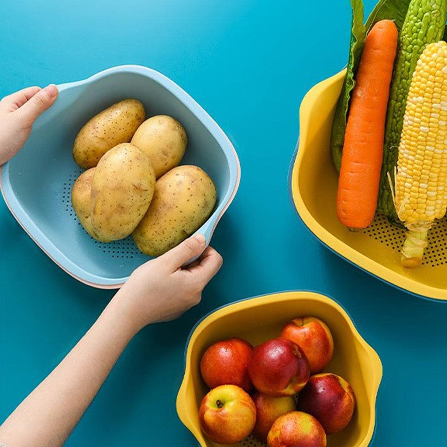 Kitchen Bowl Plastic Washing Bowl And Strainer Drainer Basket For Home Kitchen Use