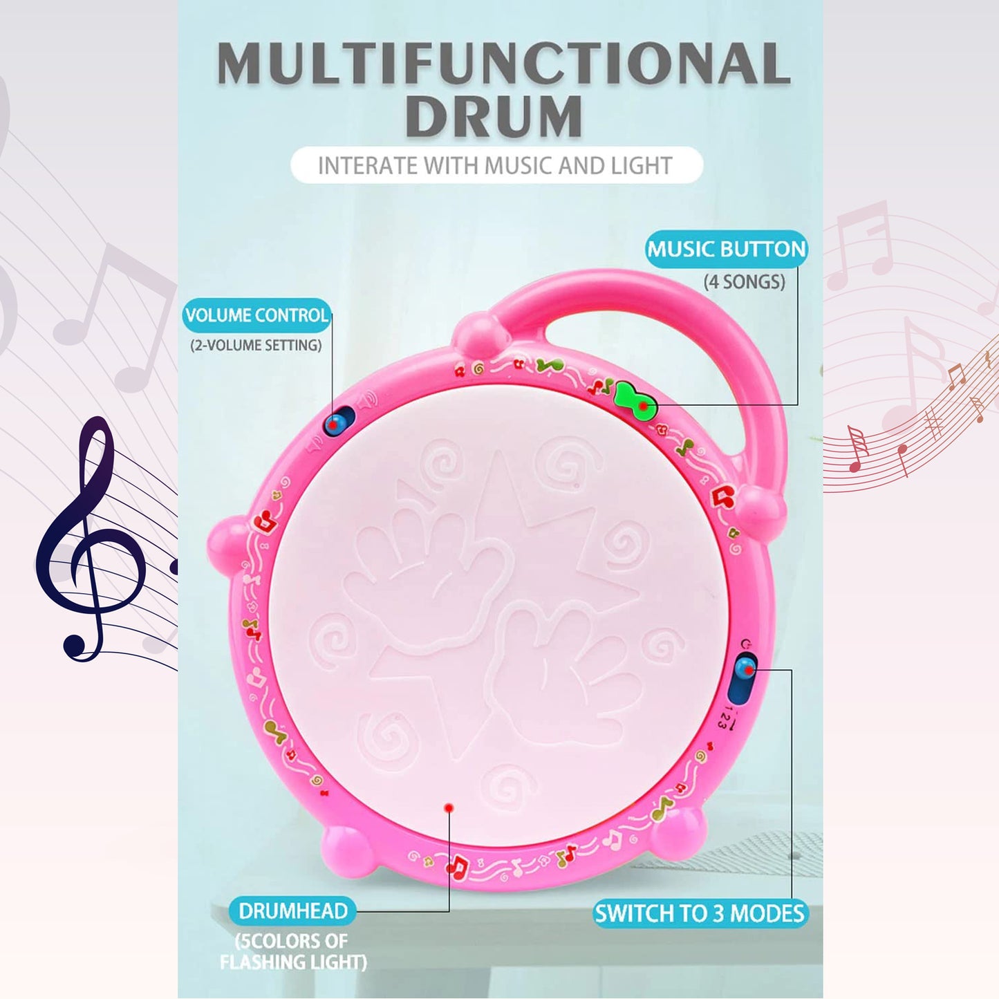 Flash Drum Toys For Kids With Light Musical Sound Colorful Plastic Baby Drum Musical Toys For Children Baby Toy Instrument Best Gift For Boys Girls.