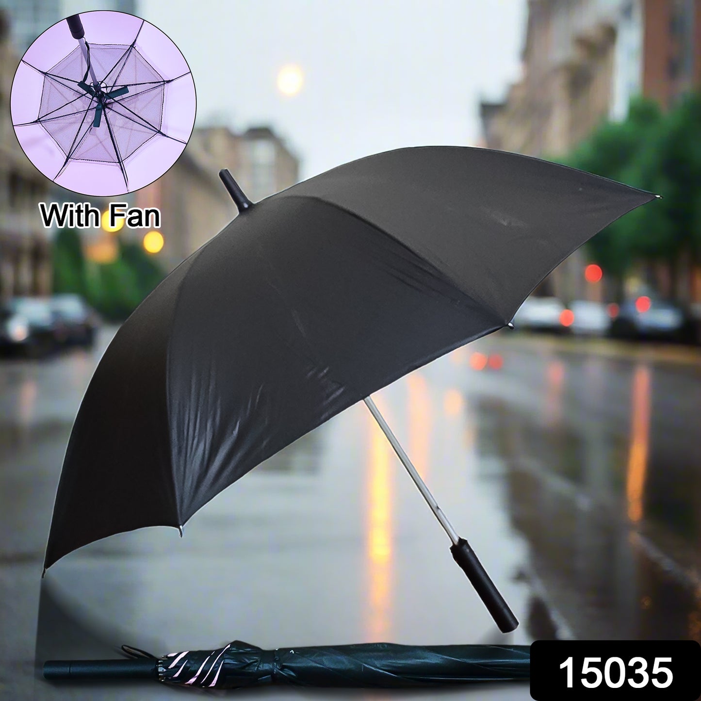 Sun Umbrella With Inside Fan Power Bank Umbrellas For Summer (1 Pc)