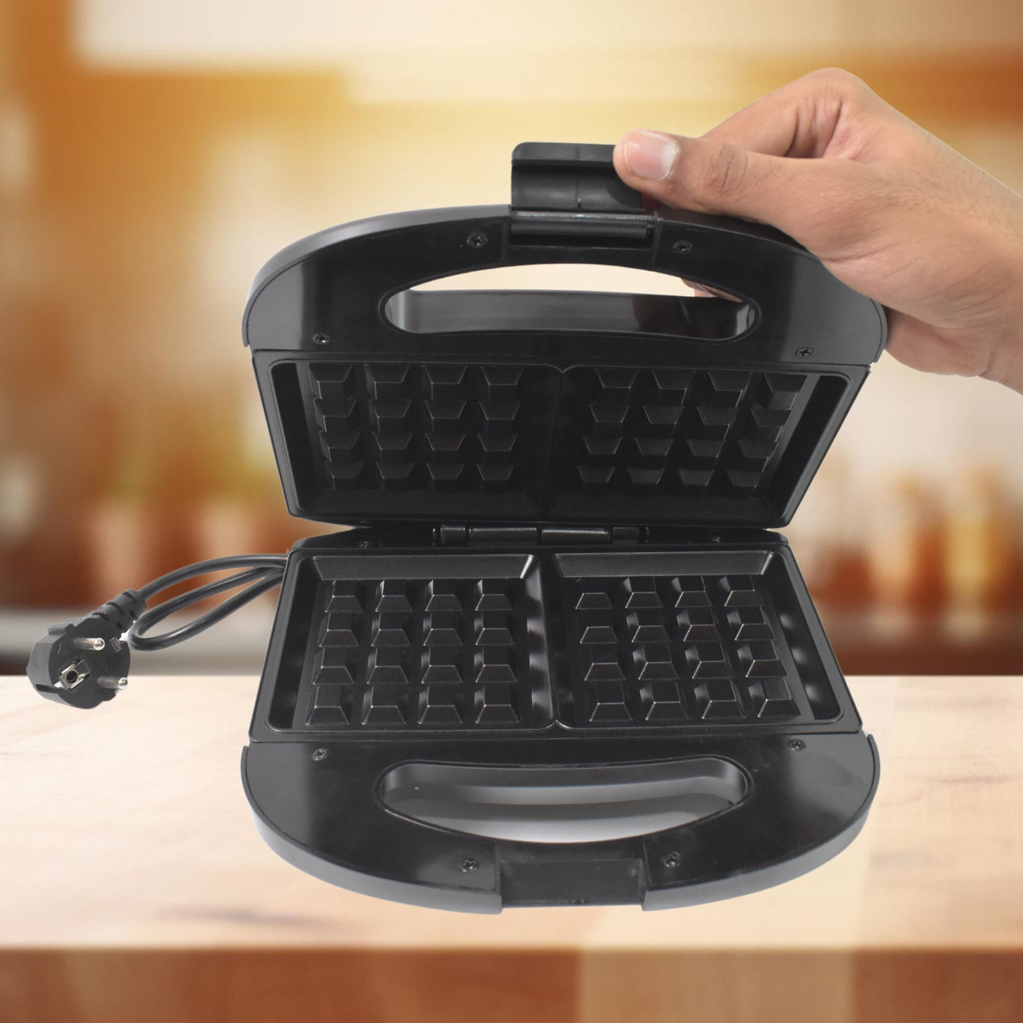 Waffle Maker Makes 2 Square Shape Waffles Non-stick Plates Easy To Use With Indicator Lights