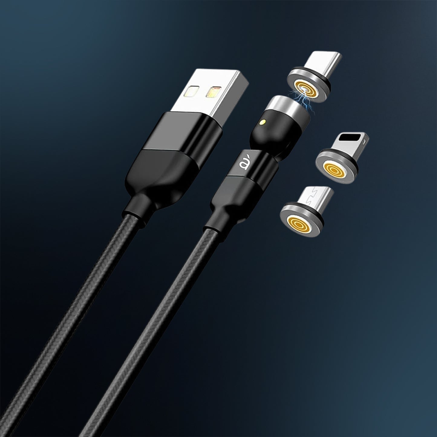 3 In 1 Magnetic Usb Charging Cable Usb-c Android And Lightning With Extra Protecting Nylon Strong Magnetic Cable With Full Rotation Support Fast Charging