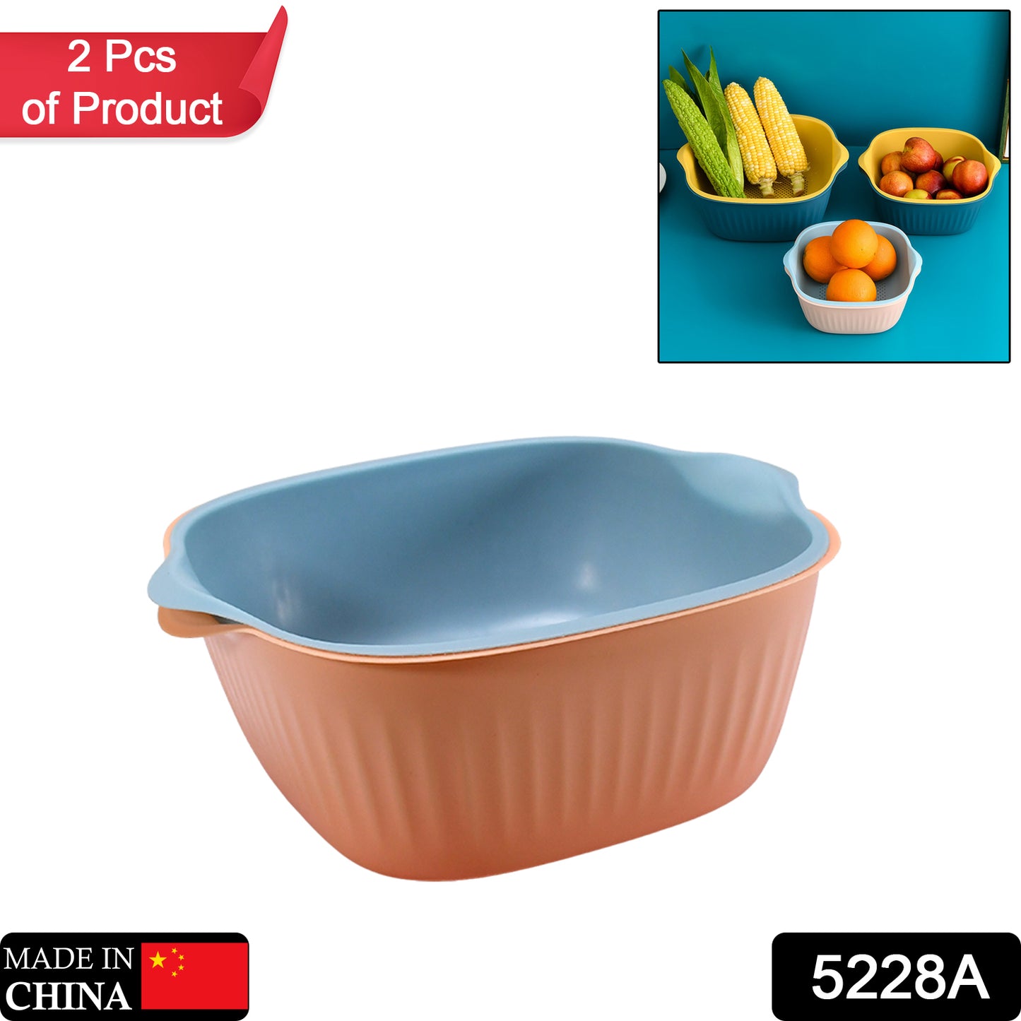 Kitchen Bowl Plastic Washing Bowl And Strainer Drainer Basket For Home Kitchen Use