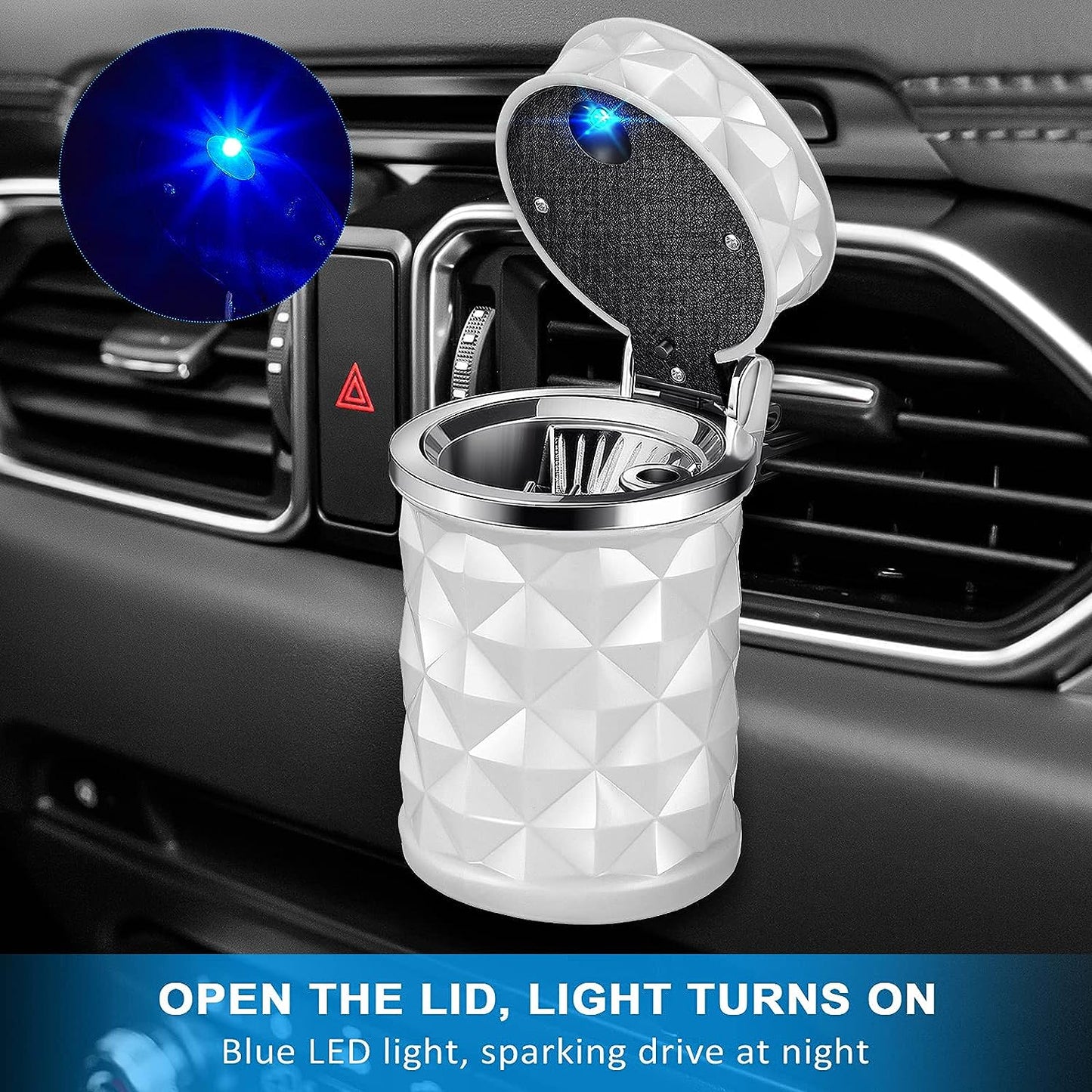 Car Cupholder Travel Ashtray With Lid And Led Light Portable With Blue Led Light Ideal Decorative Cigar Ash Bucket Cigarette Ashtray Car Waste Bin