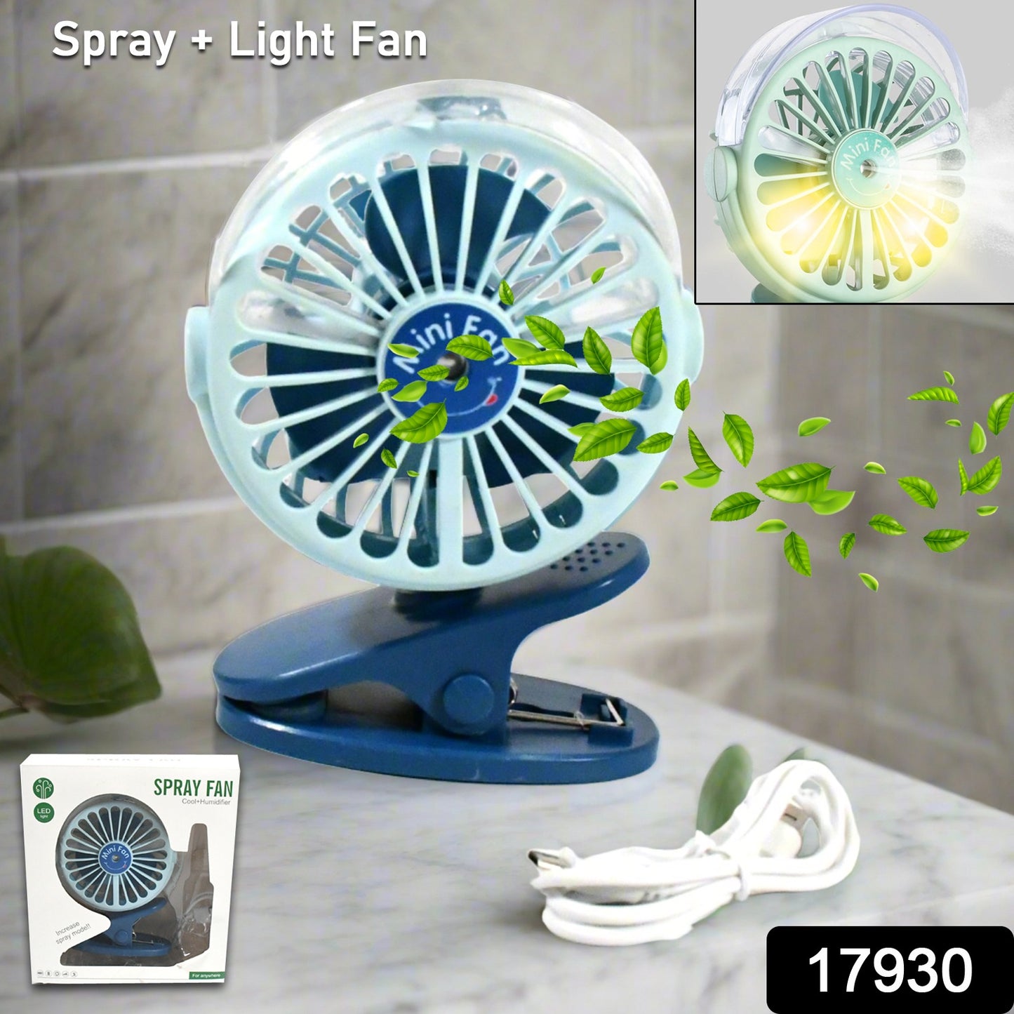 Portable Clip-on Fan Battery Operated With Light Spray Small Yet Powerful Usb Table Fan 3-speed Quiet Rechargeable Mini Desk Fan 360 Rotation Personal Cooling Fan For Home Office Camping