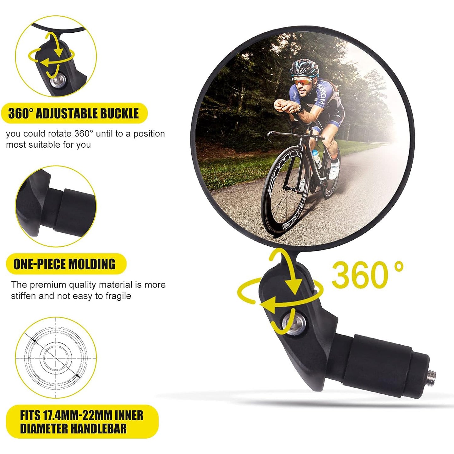 Bar End Bike Mirror Safe Rearview Mirror 360 Rotatable Foldable Safety Bicycle Rear View Mirror Mirror Durable Bike Mirror (1 Pc)