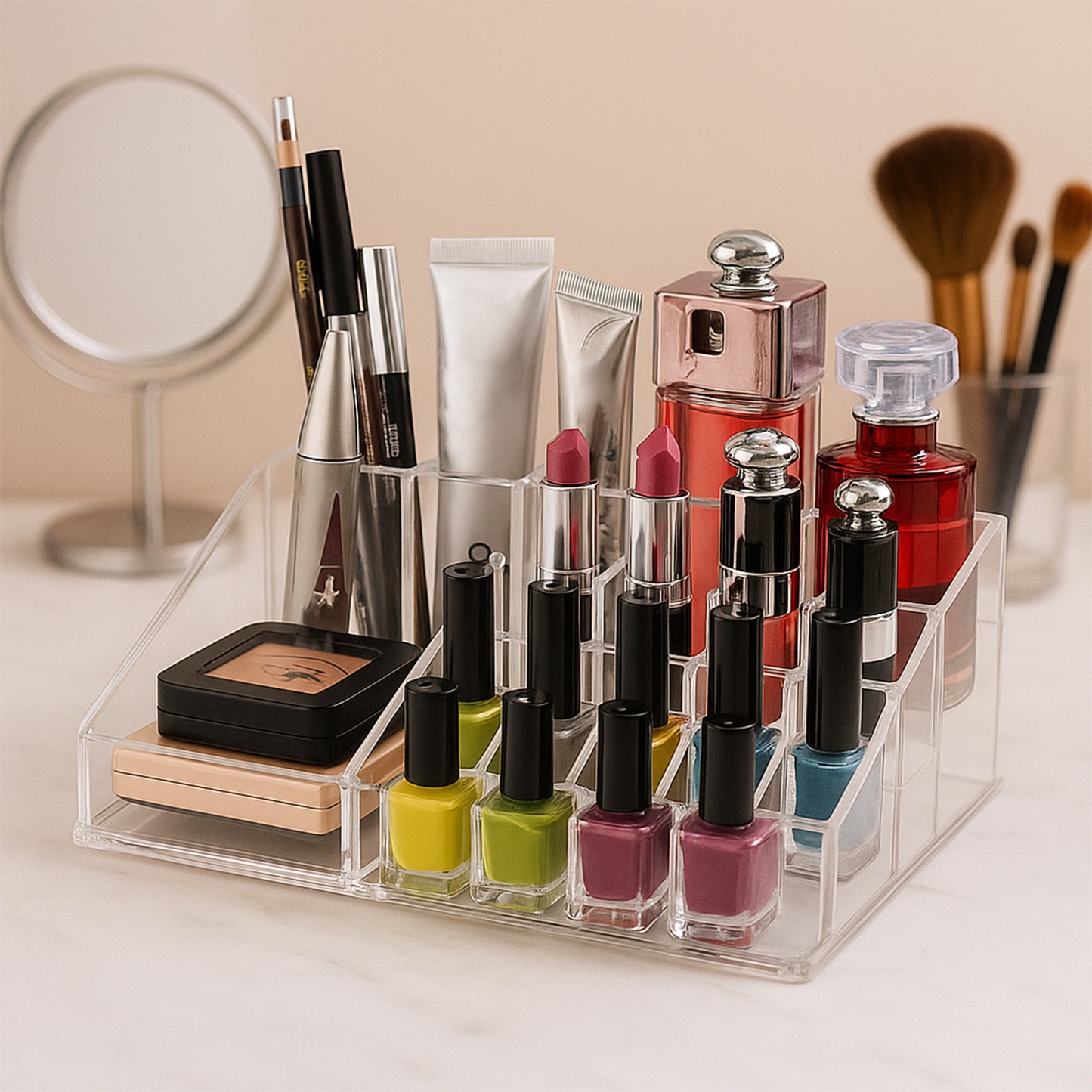 16 Compartment Cosmetic Makeup Jewellery Lipstick Storage Organiser Box Cosmetic Storage Box Make-up Lipstick Organizer Lipstick Holder Case Transparent