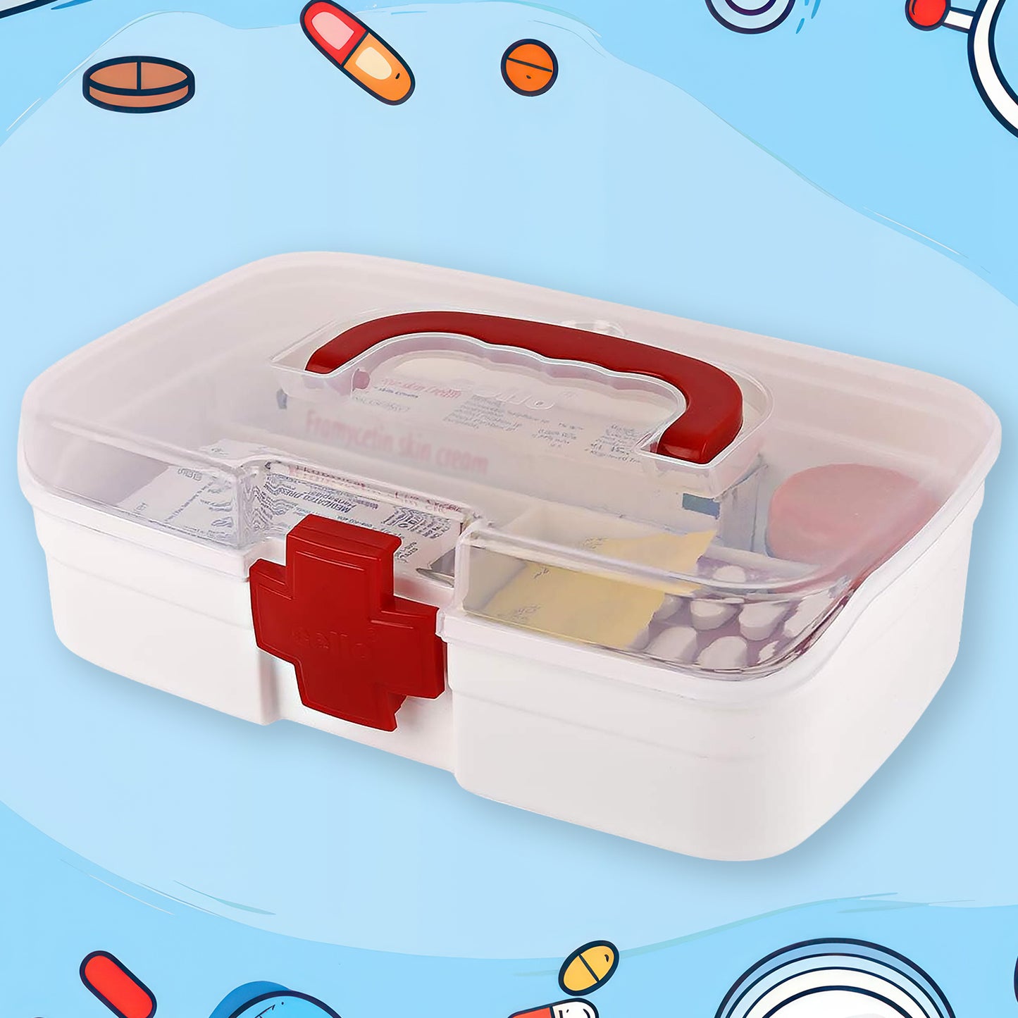 3 Compartment Medical Box 1 Piece Indoor Outdoor Medical Utility Medicine Storage Box Detachable Tray Medical Box Multi Purpose Regular Medicine First Aid Box With Handle Transparent Lid Color Box