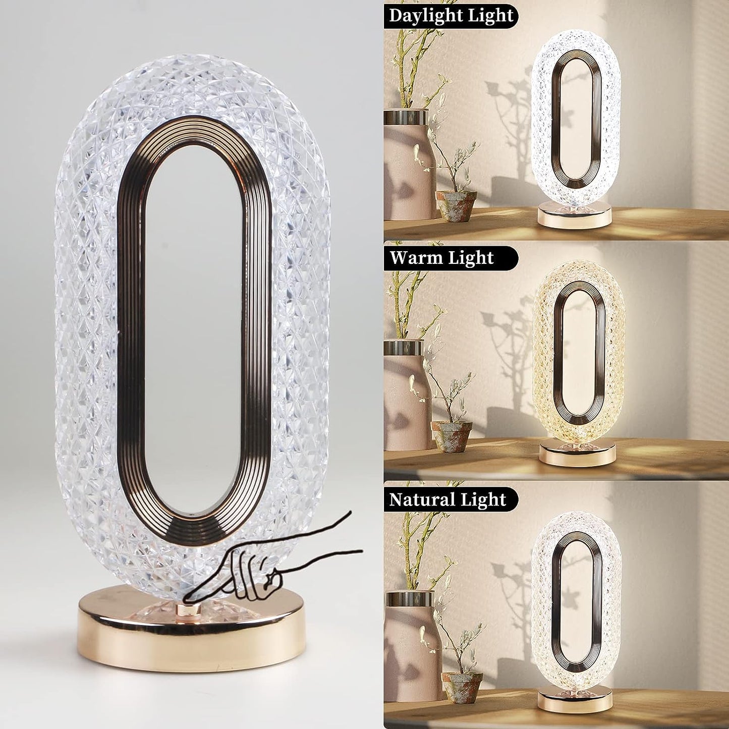 Touch Control Crystal Table Desk Lamp 3-way Dimmable Light Usb Rechargeable Crystal Diamond Table Lamp Exquisite Night Stand Light Lamp Beside Lamp For Bedroom Living Room Decorative Desk Lamp