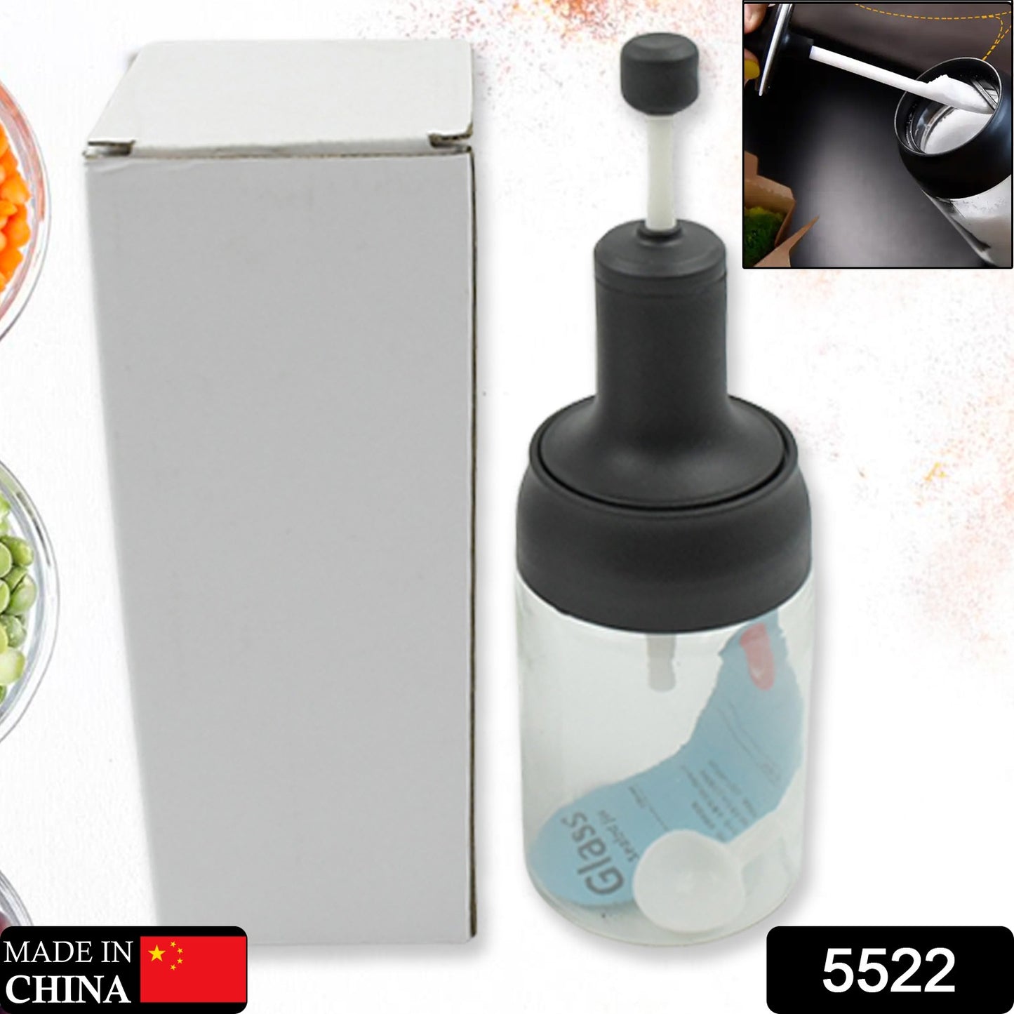 Heat-resistant Condiment Container Seasoning Box Glass Condiment Canisters Pots Bottle With Serving Spoons For Salt Spice Honey Sugar Bbq Resturant Jar Oil Bottle Honey Jar Dispenser Airtight Cap Transparent (1 Pc)