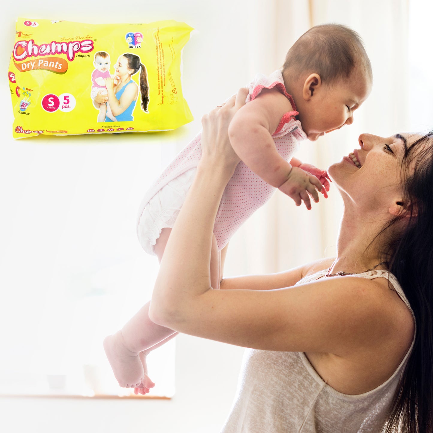 Small Champs Dry Pants Style Diaper- Small Best For Travel Absorption Champs Baby Diapers Champs Soft And Dry Baby Diaper Pants (S5 Pcs )
