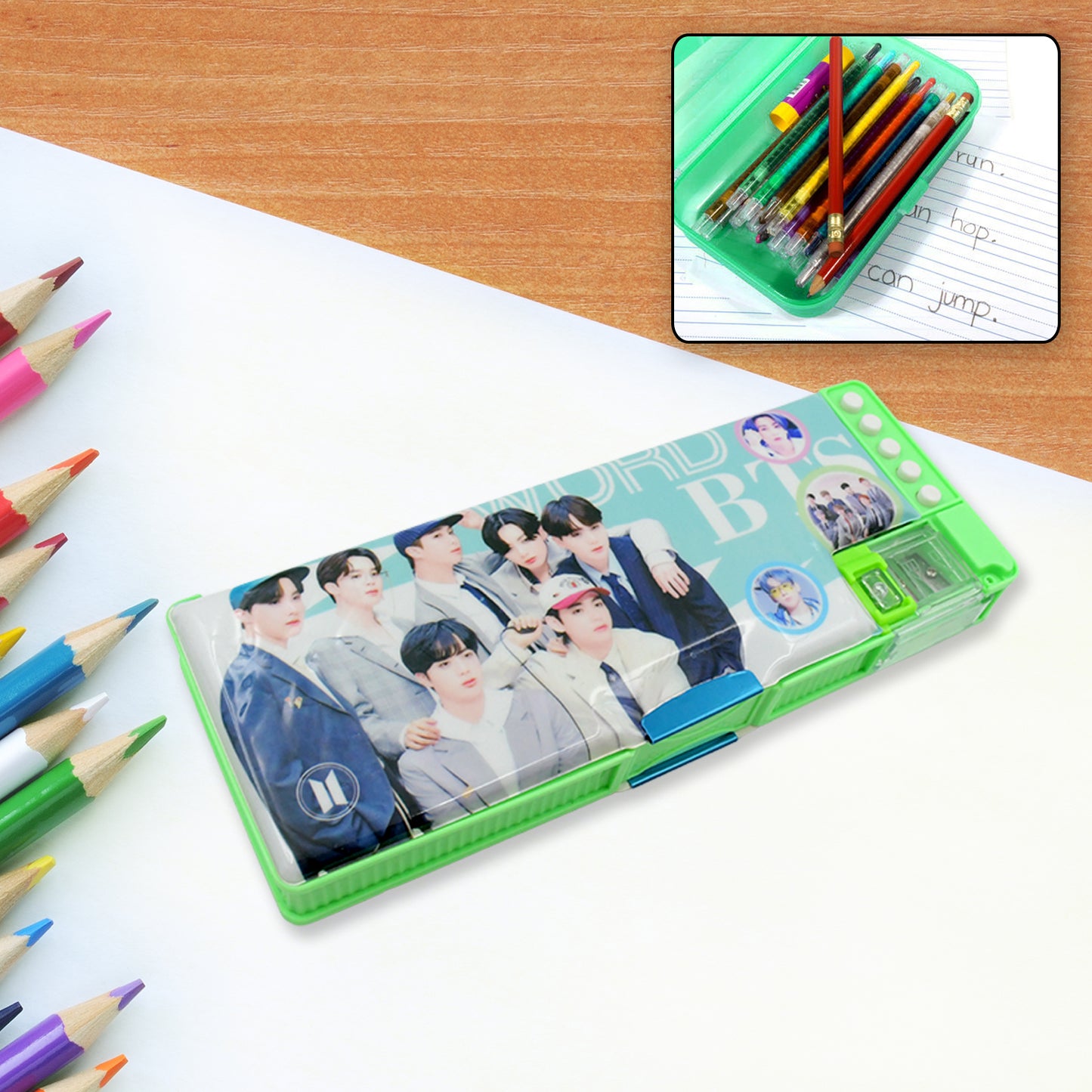 Multipurpose Compass Box Pencil Box With 2 Compartments For School Cartoon Printed Pencil Case For Kids Birthday Gift For Girls Boys Cartoon Printed Pencil Case For Kids.