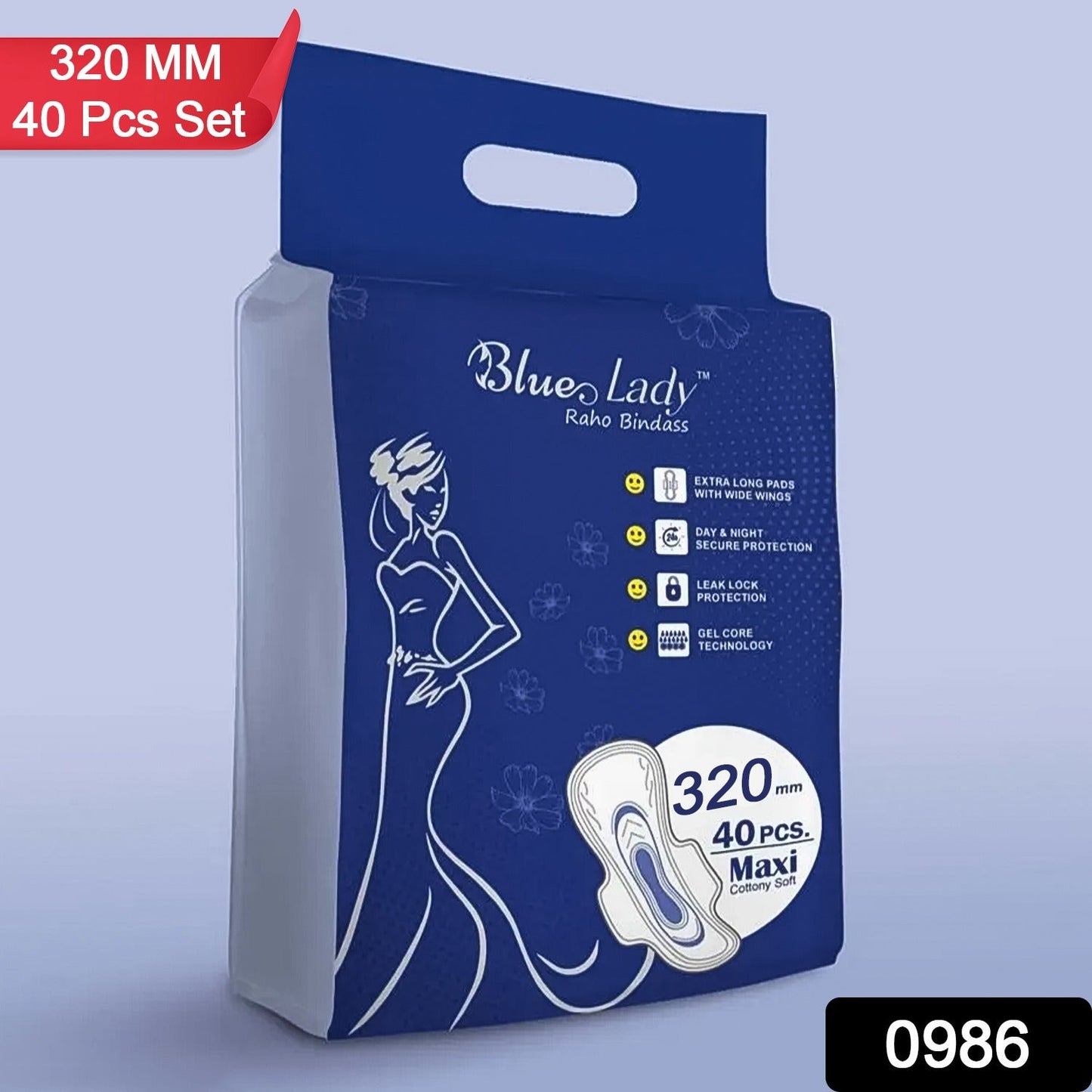 Blue Lady Extra Long Pads With Wides Wings Sanitary Pads 320 Mm 40-pack