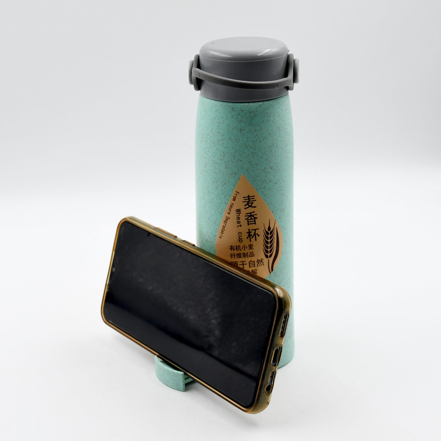 High Portable Water Bottle Creative Wheat Fragrance Glass Bottle Water With Mobile Phone Holder Wide Mouth Glass Water 380ml (Moq - 80 Pc)