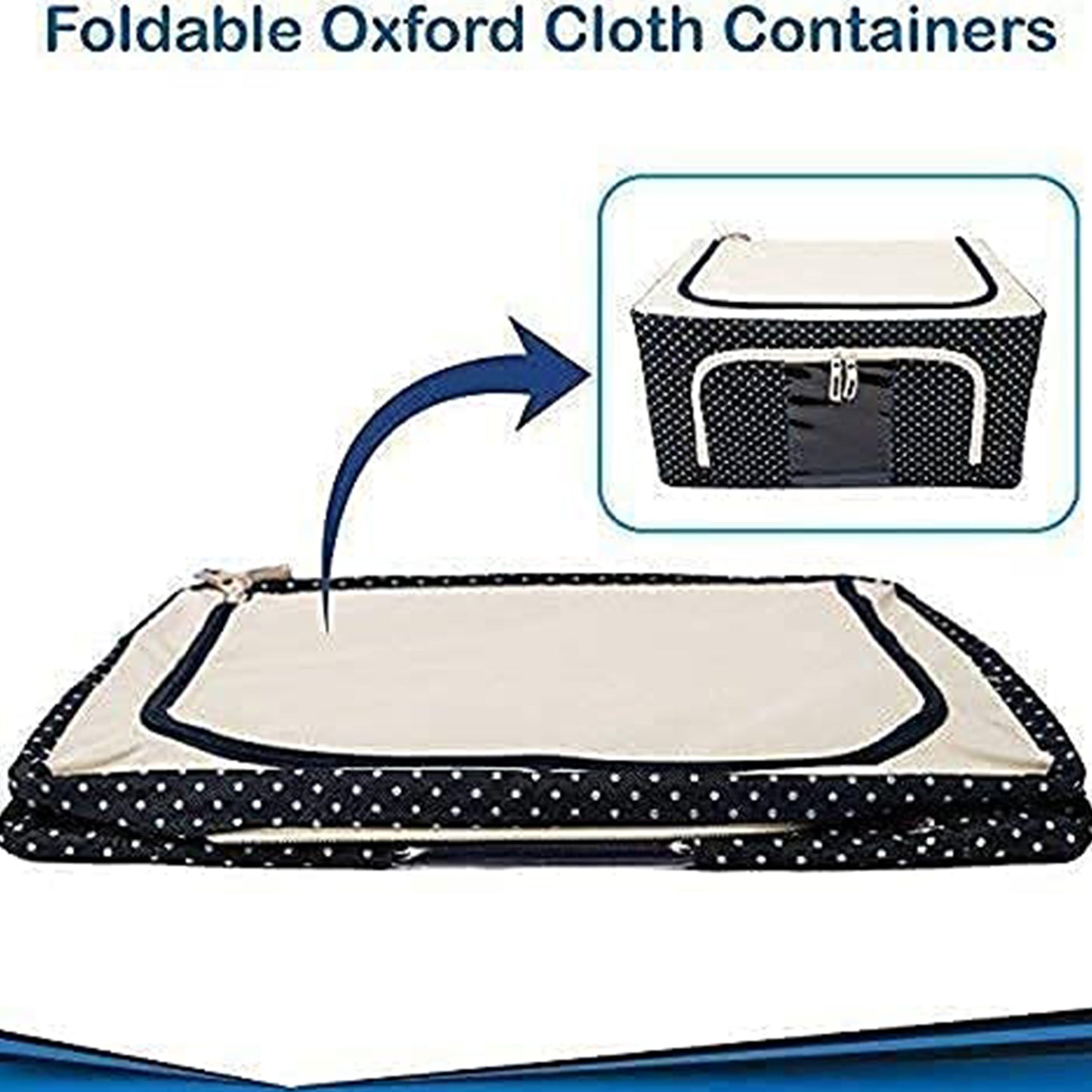 Foldable Steel Frame Clothes Living Storage Organizer Handled Bag Box For Large Size Bedding Blankets Women Saree Toys Cloth Storage Box Bag (66 Liter)