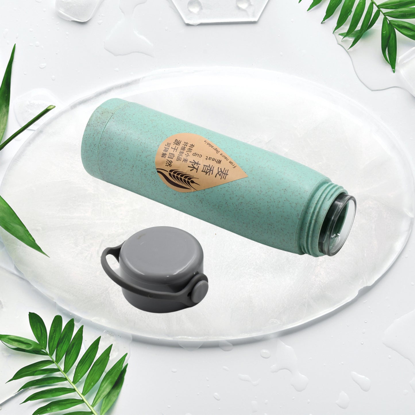 High Portable Water Bottle Creative Wheat Fragrance Glass Bottle Water With Mobile Phone Holder Wide Mouth Glass Water 380ml (Moq - 80 Pc)