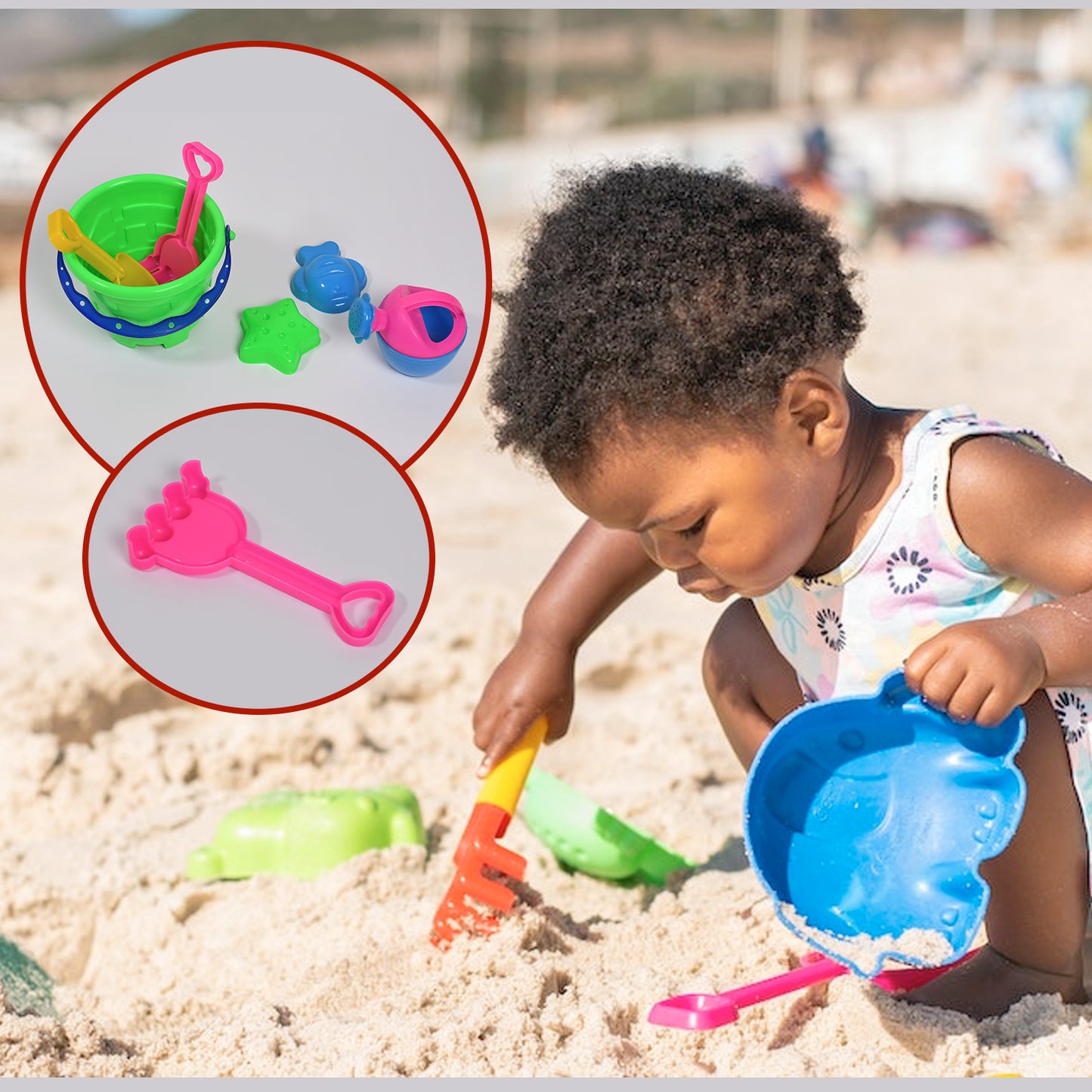 Sand Game Castle Building Plastic Beach Toy Set For Kids Summer Fun Creative Activity Playset Gardening Tool With Accessories Bucket-pack Of 6 Pcs