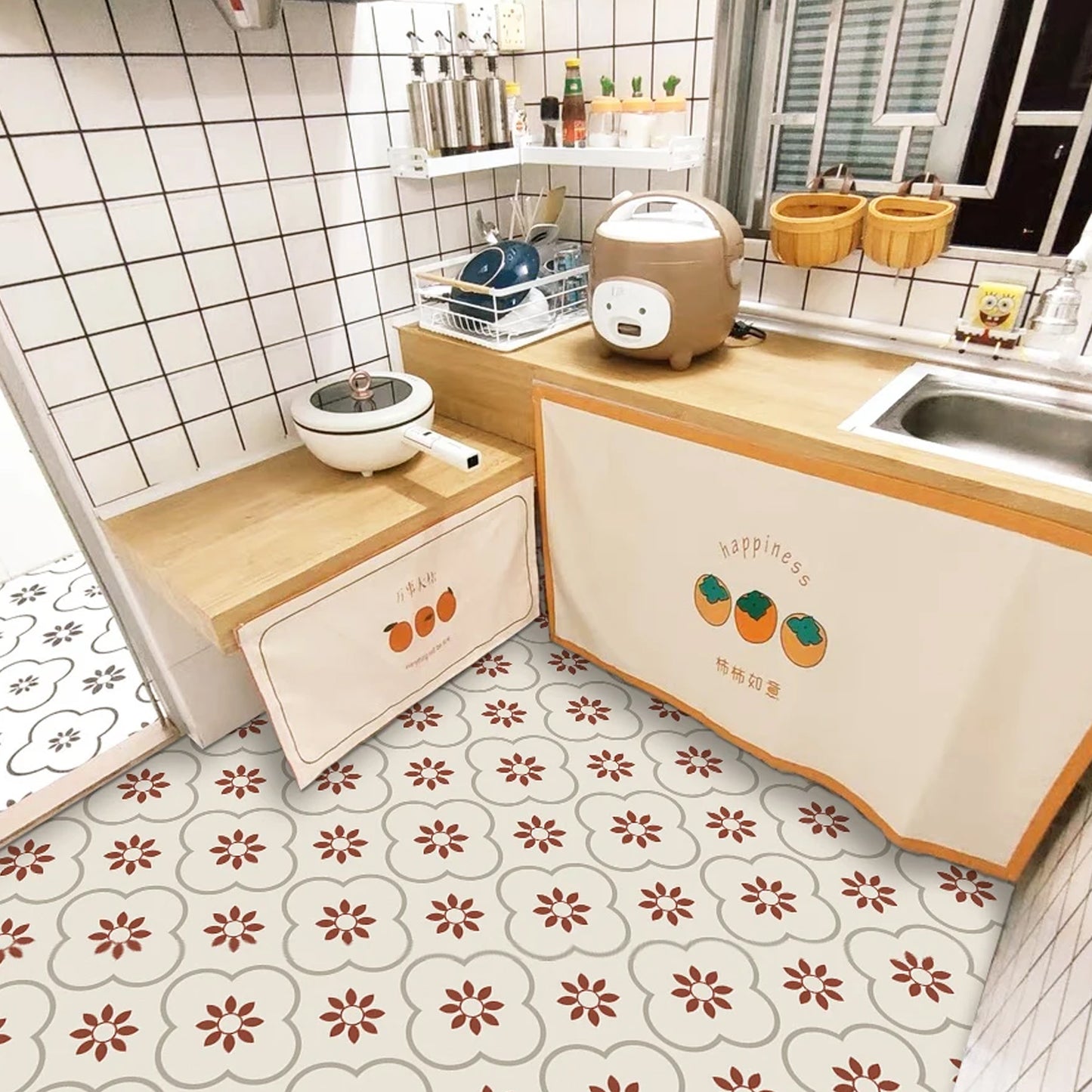 Peel And Stick Floor Tiles Kitchen Bathroom Backsplash Sticker Detachable Waterproof Diy Tile Stickers For Wall Decoration Tiles Home Decoration (8x8 Inch 1 Pc Tiles)