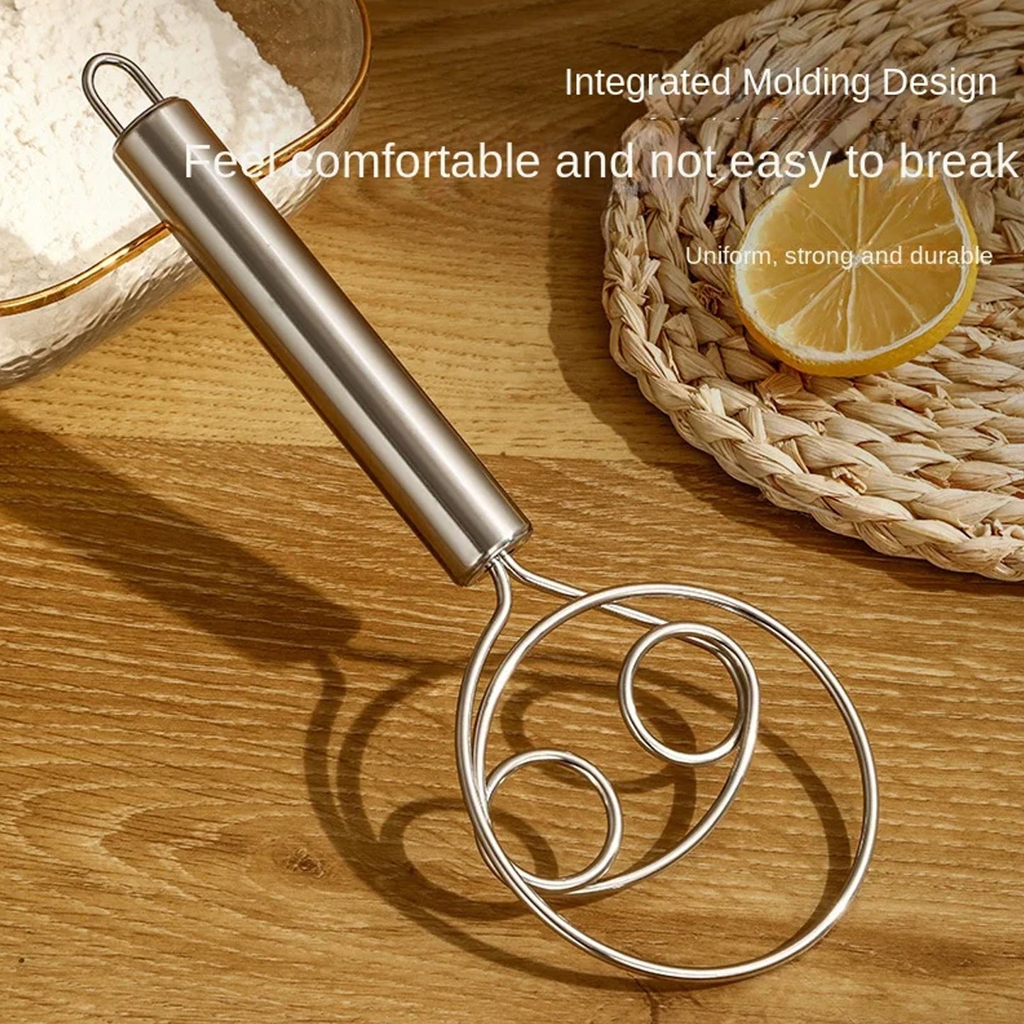 Dough Whisk Premium Stainless Steel Dutch Whisk Dough Hand Mixer Artisan Blender For Egg Bread Cake Pastry Pizza Dough - Perfect Baking Tools Whisking Tirring Kitchen Tools (1 Pc)