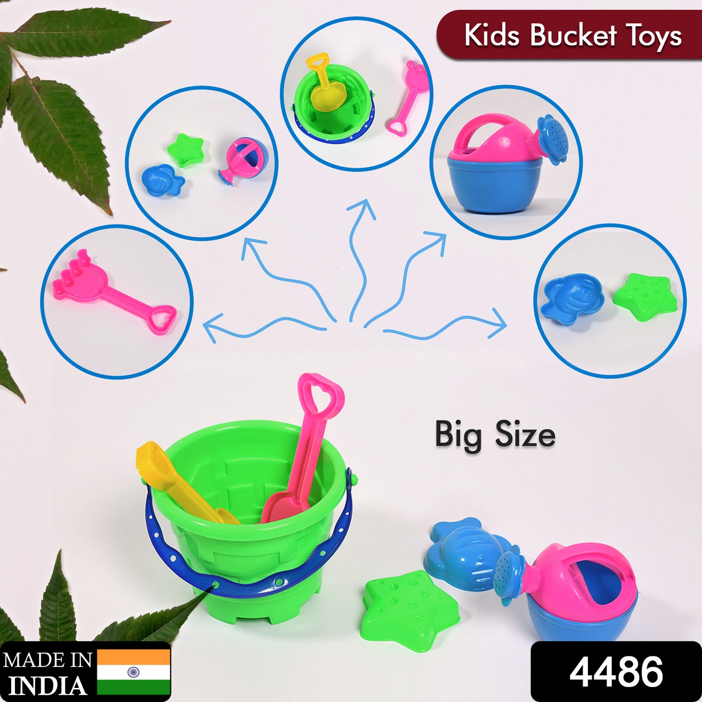 Sand Game Castle Building Plastic Beach Toy Set For Kids Summer Fun Creative Activity Playset Gardening Tool With Accessories Bucket-pack Of 6 Pcs