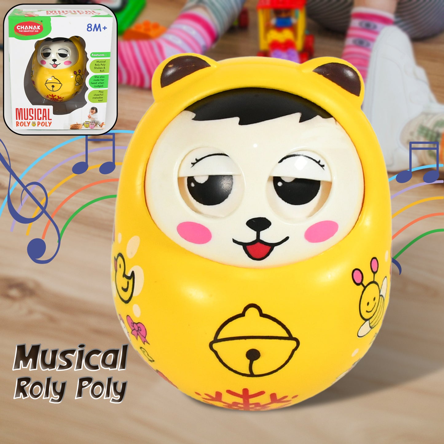Musical Roly Poly Toys For Baby Push And Shake Wobbling Toy With Music Tumbler Doll Toy For Babies Sound Balancing Doll Toys For Baby Boys Girls 8+ Months Multicolor (1 Pc)