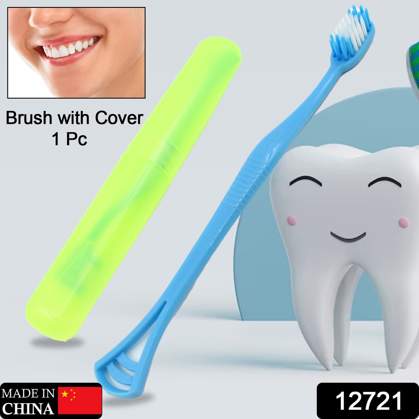 2 In 1 Soft Toothbrush And Tongue With Toothbrush Cover Cleaner Scraper For Men And Women Kids Adults Plastic Toothbrush Cover Case Holder (1 Pc)