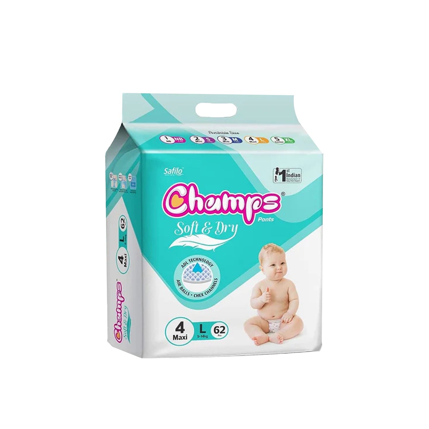Champs Soft And Dry Baby Diaper Pants 62 Pcs (Large Size)