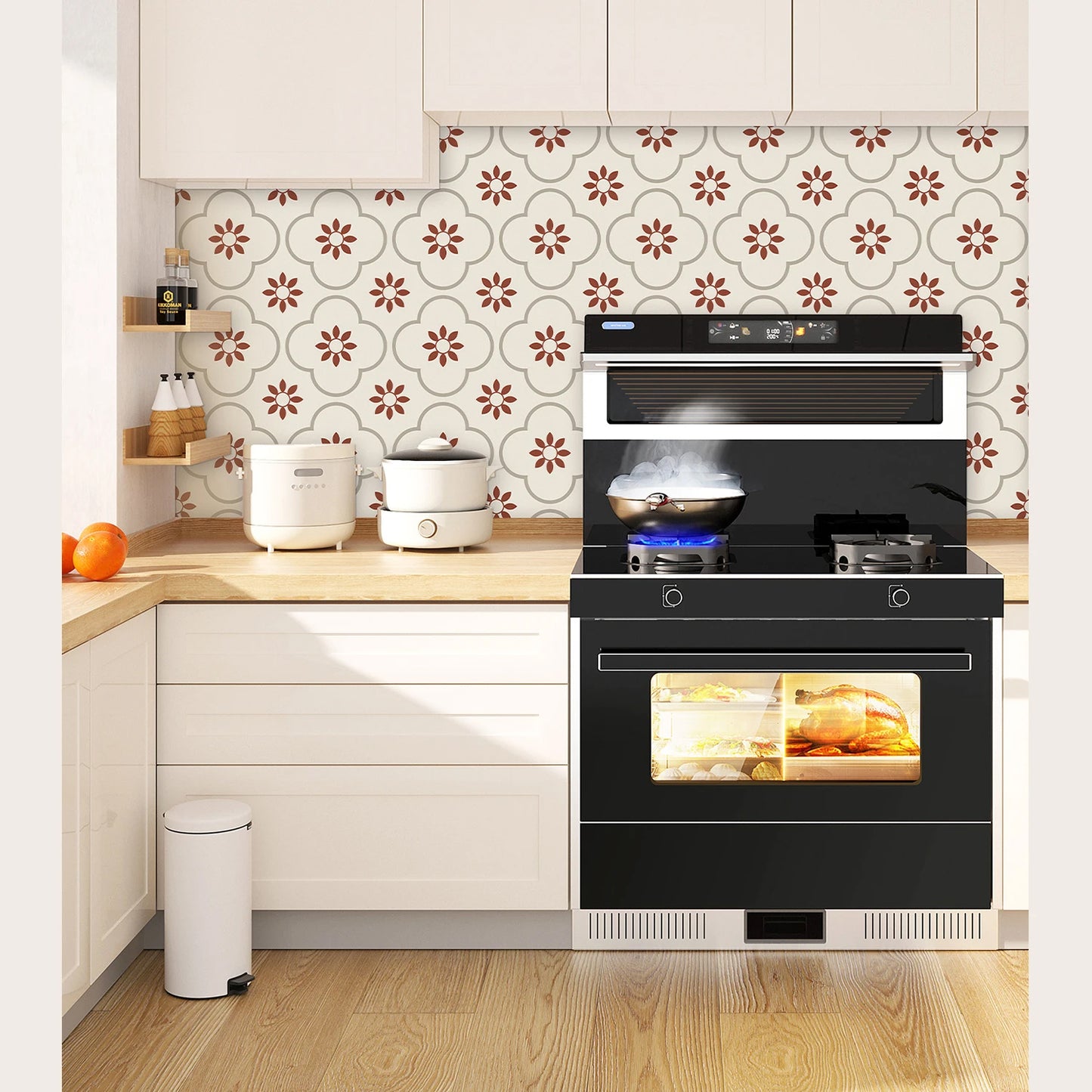 Peel And Stick Floor Tiles Kitchen Bathroom Backsplash Sticker Detachable Waterproof Diy Tile Stickers For Wall Decoration Tiles Home Decoration (8x8 Inch 1 Pc Tiles)