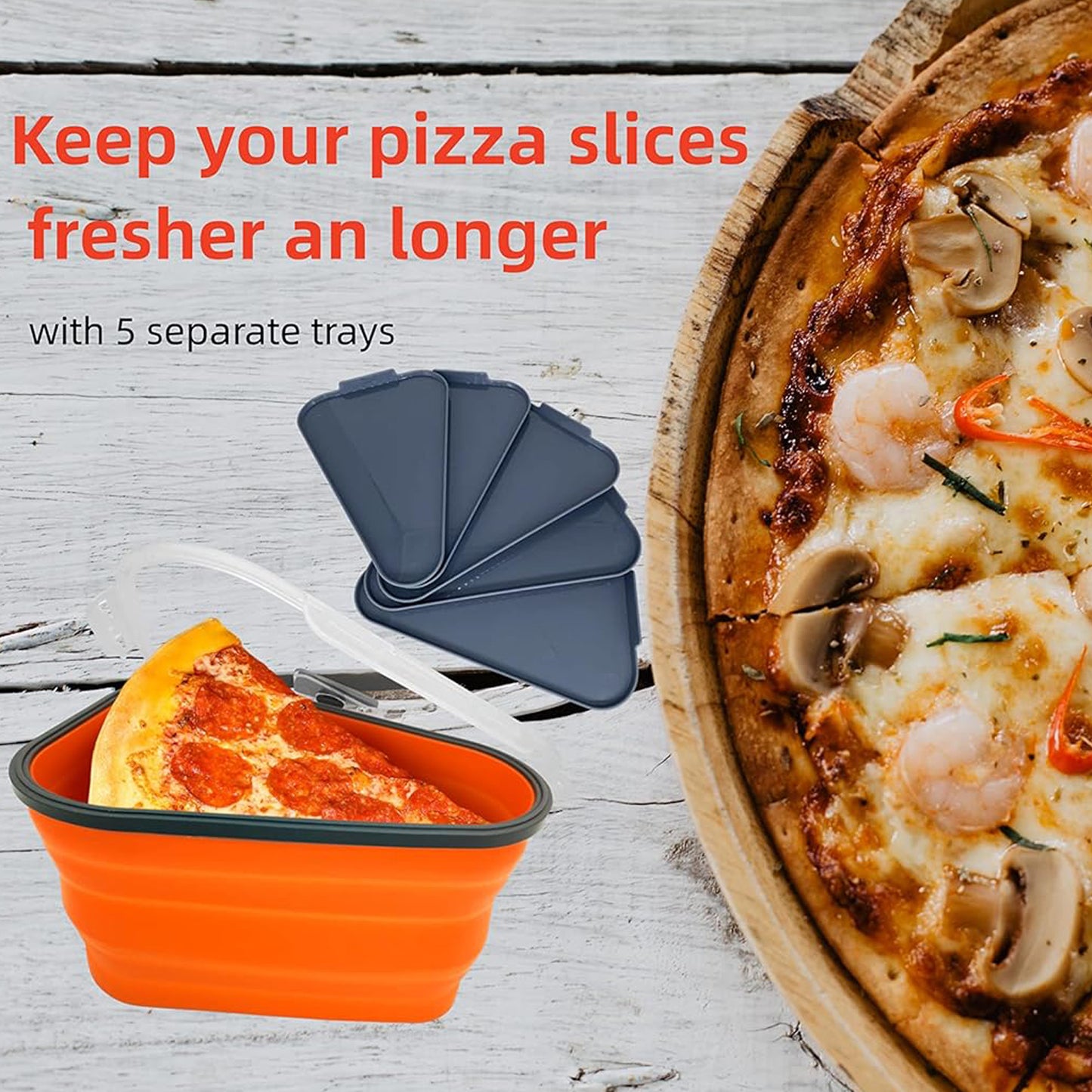Reusable Pizza Storage Containers With 5 Microwavable Serving Trays Silicone Container Expandable Adjustable For Packing Pizza At Home Outdoor