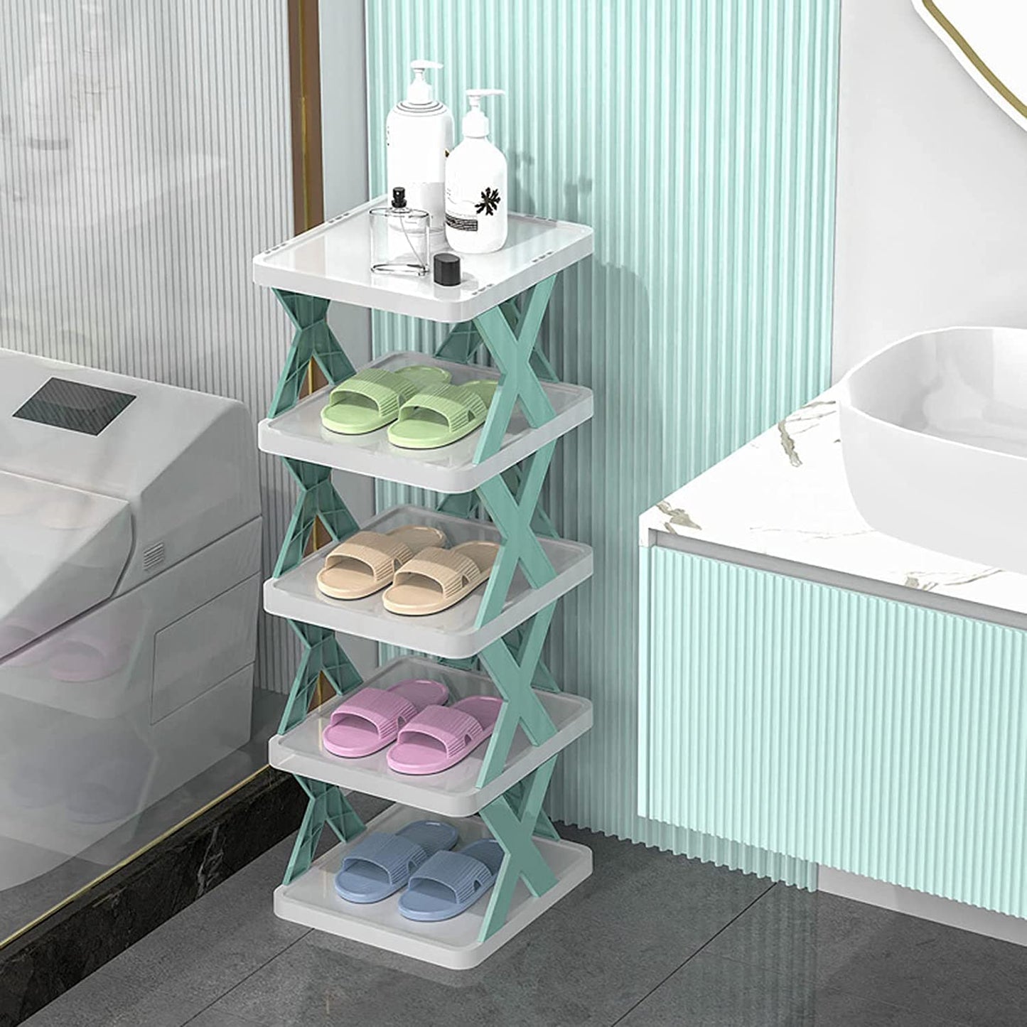 5 Tier Shoes Stand Shoe Tower Rack Suit For Small Spaces Closet Small Entryway Easy Assembly And Stable In Structure Corner Storage Cabinet For Saving Space