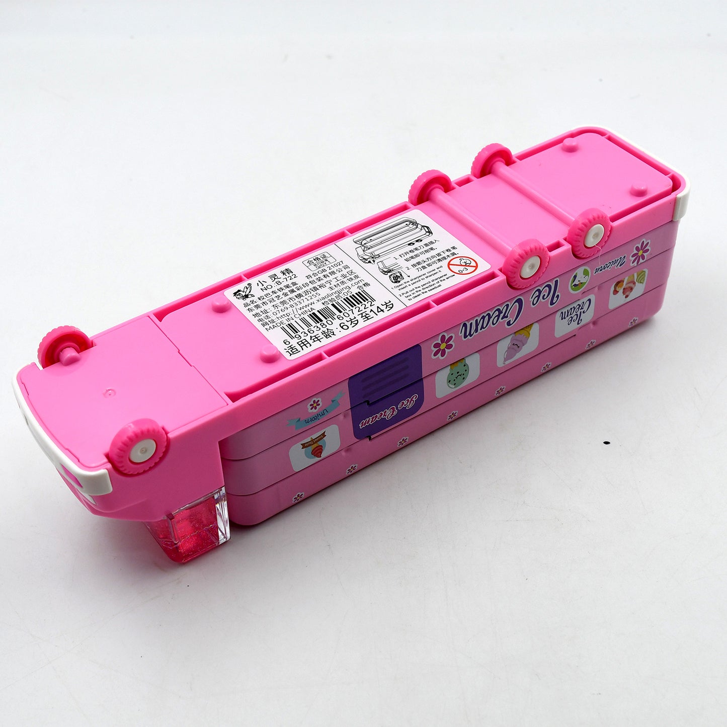 Double Decker Magic Ice Cream Truck Compass Multi Level Metal Truck Compass Pencil Case With Movable Wheels Sharpener