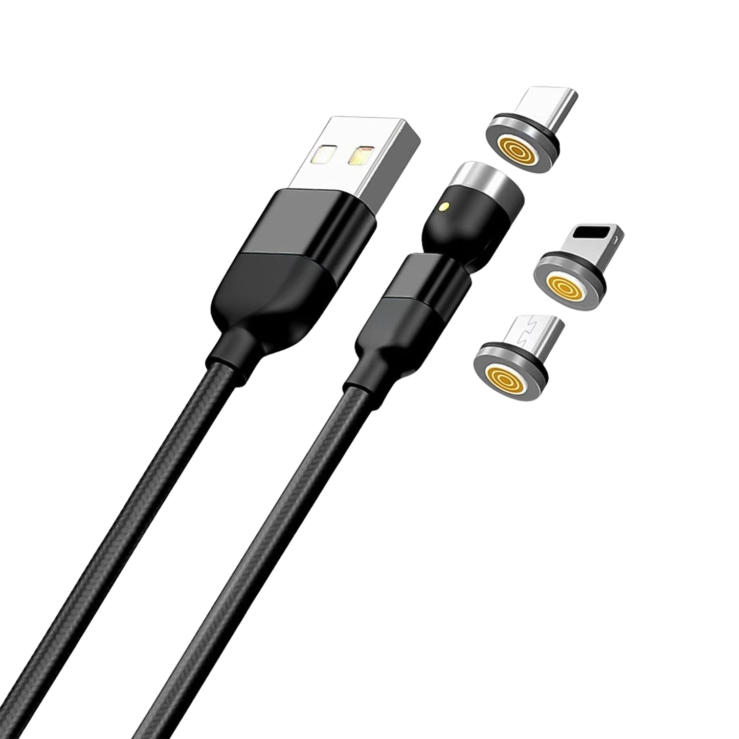 3 In 1 Magnetic Usb Charging Cable Usb-c Android And Lightning With Extra Protecting Nylon Strong Magnetic Cable With Full Rotation Support Fast Charging