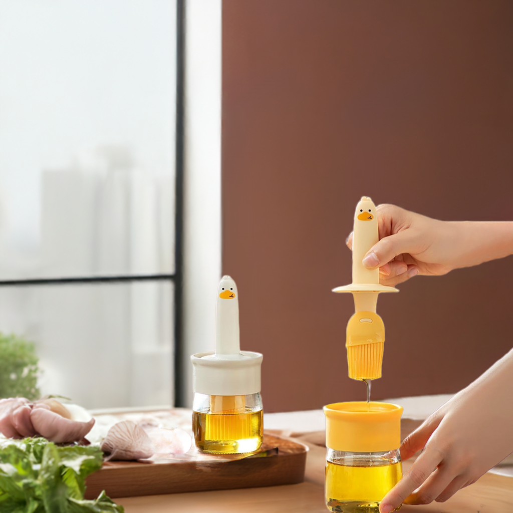 2 In 1 Oil Dispenser Bottle With Silicone Basting Brush (1 Set)