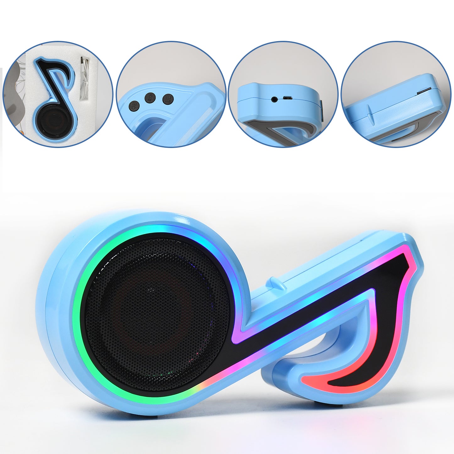 Mini Portable Music Note Shape Speaker Subwoofer Colorful Musical Note Led Lighting Sound For Creatives Gift Computer Phone Sound Equipment