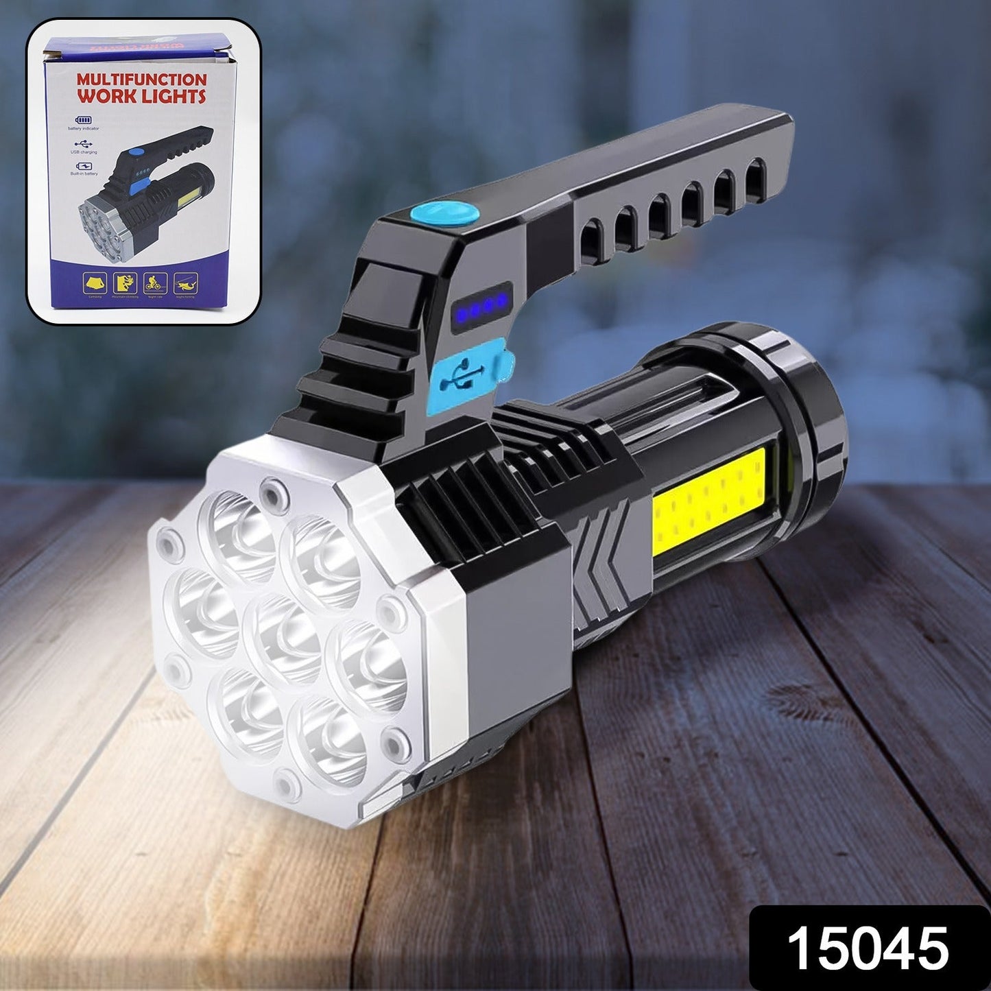 Portable Flashlight Torch Cob 7led Hand Light Usb Rechargeable Light With Side Light (1 Pc)