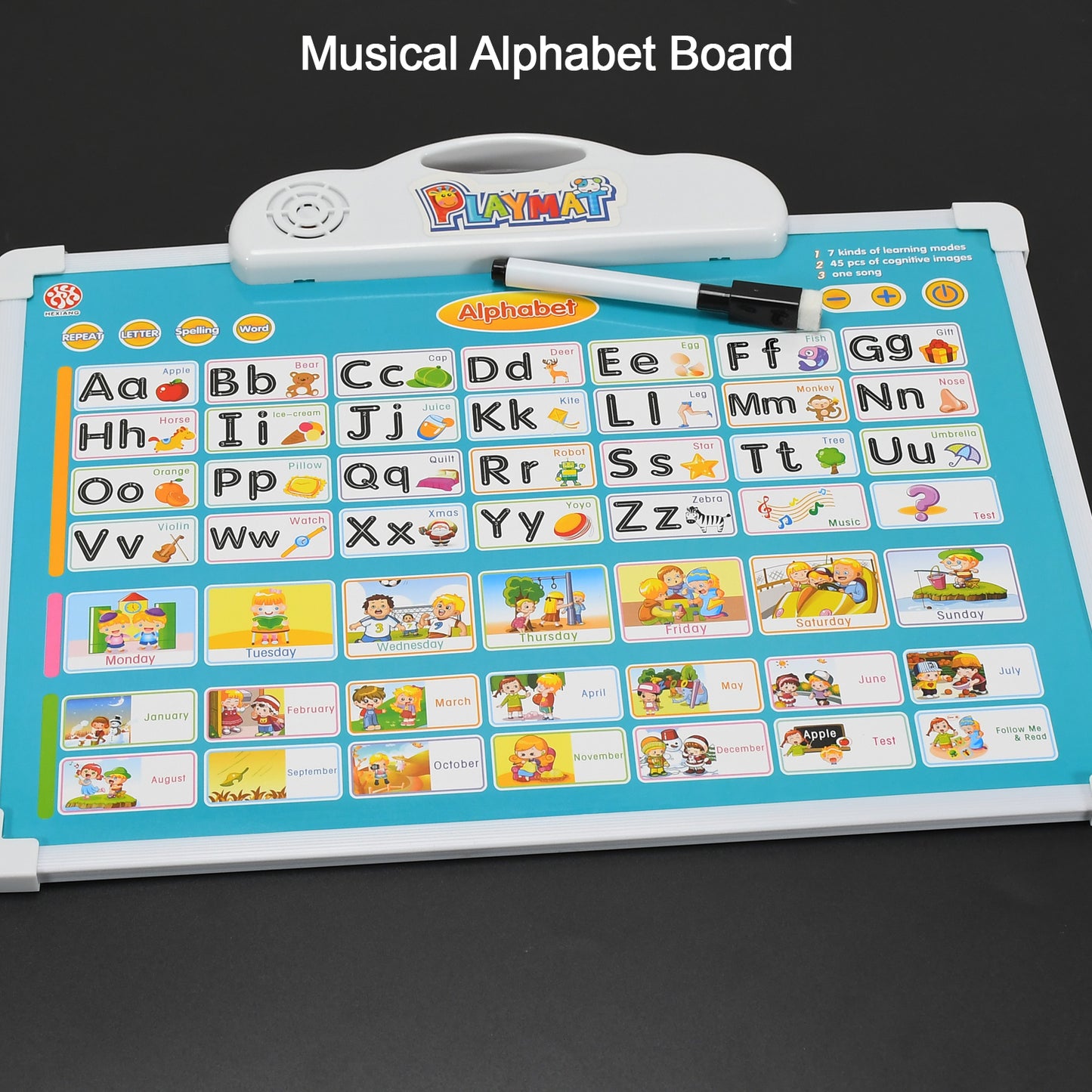 Learning Board 2in1 - Educational Pad For Kids Musical Board For Alphabet Abc Learning Toy Play Mat Drawing With One Doodle Pen