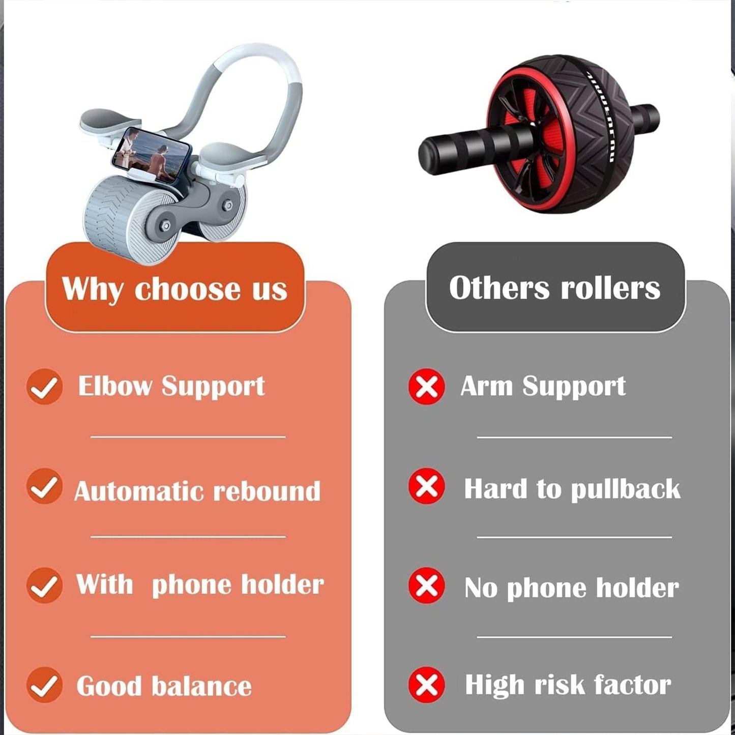 Abdominal Roller Wheel Automatic Rebound Sponge Handle Double Wheel Abdominal Roller Non-slip Timer Function With Elbow Support For Exercises For Body Fitness Strength Training Home Gym