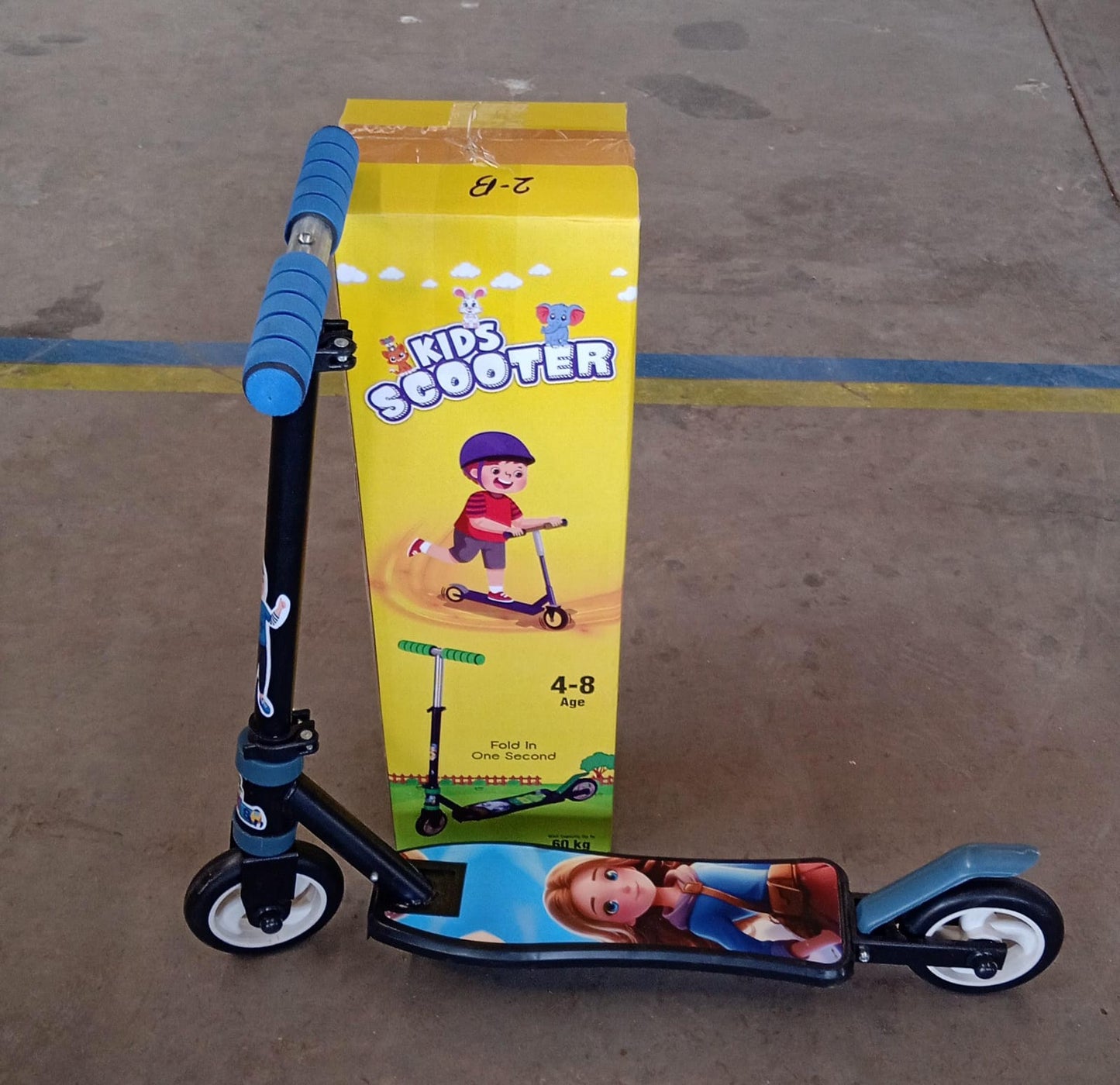 Basic Kids Ride On Leg Push Scooter For Boys And Girls (4 - 8 Years Old Kids) Foldable Scooter Cycle With Height Adjustment For Boys And Girls Multicolor (1 Pc 2 Wheel)