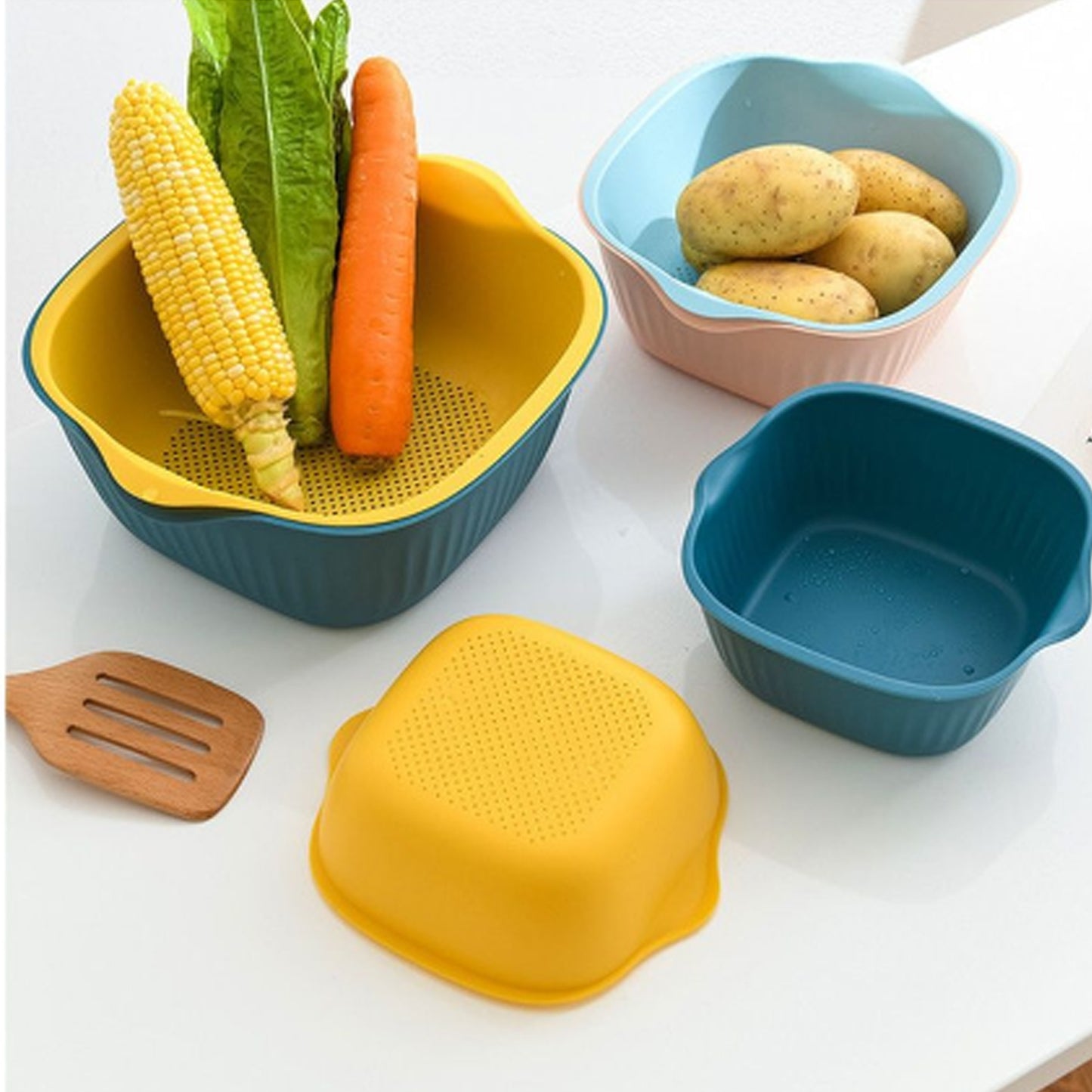 Kitchen Bowl Plastic Washing Bowl And Strainer Drainer Basket For Home Kitchen Use