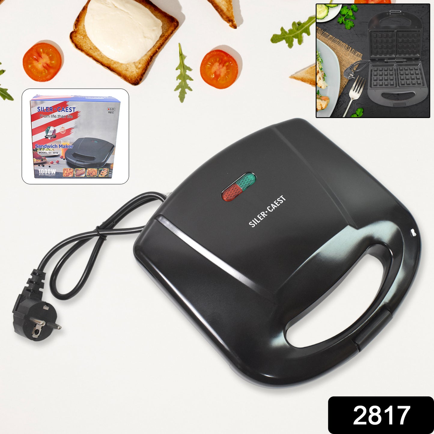 Waffle Maker Makes 2 Square Shape Waffles Non-stick Plates Easy To Use With Indicator Lights