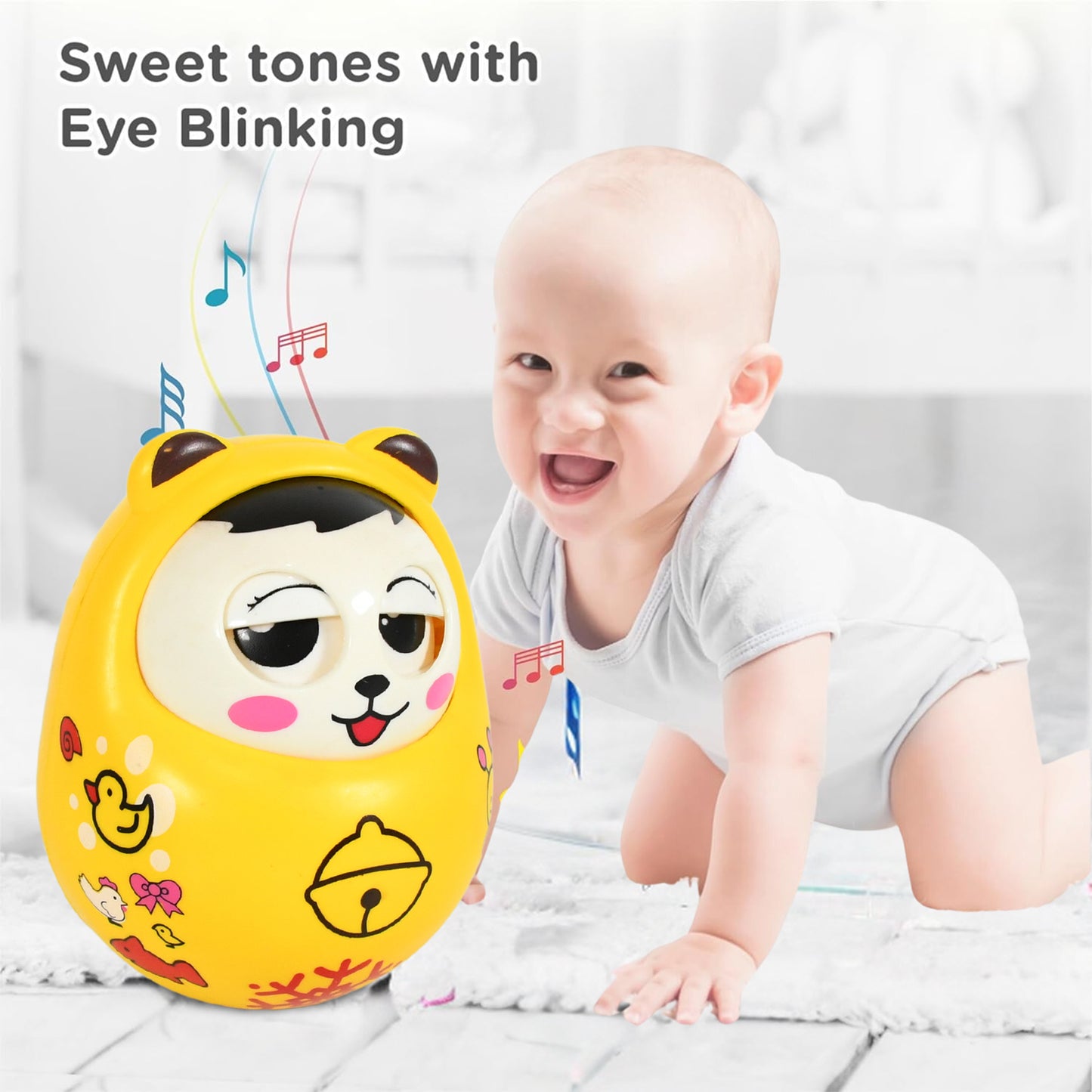 Musical Roly Poly Toys For Baby Push And Shake Wobbling Toy With Music Tumbler Doll Toy For Babies Sound Balancing Doll Toys For Baby Boys Girls 8+ Months Multicolor (1 Pc)
