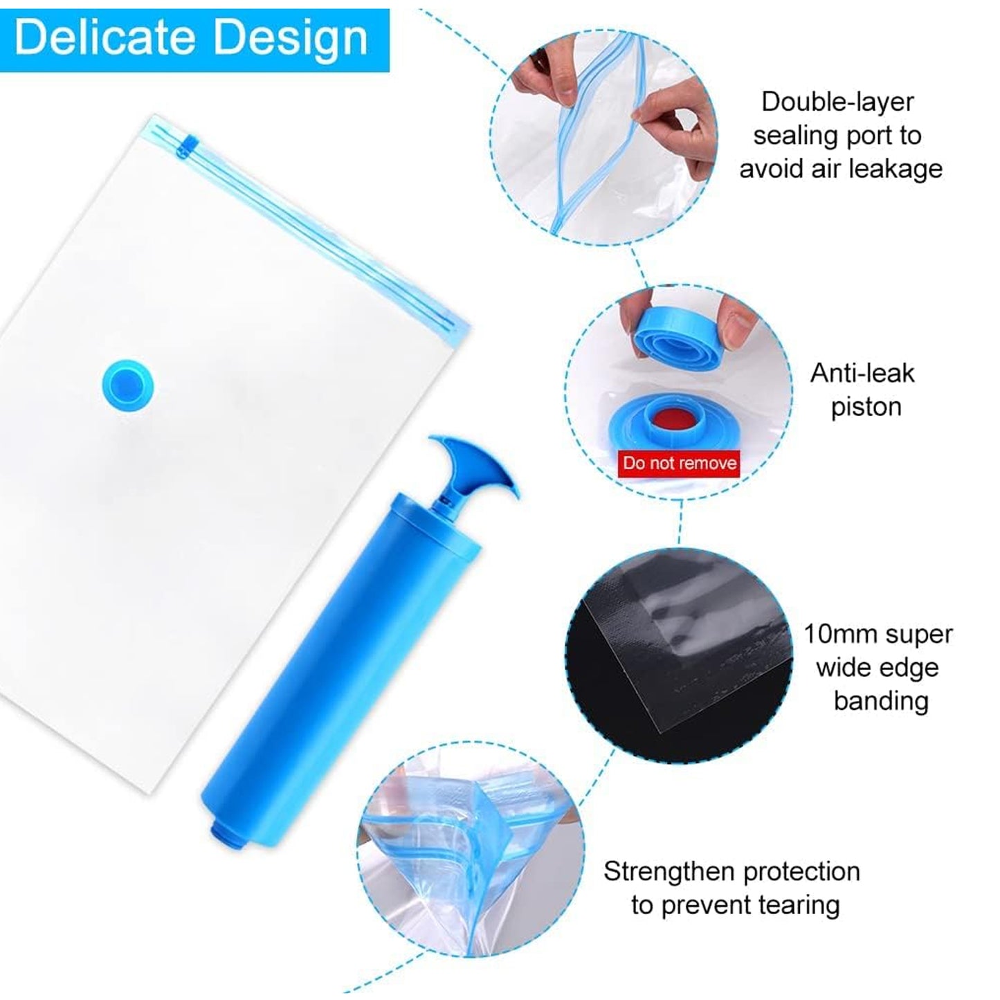 Vacuum Storage Bags With Suction Pump Shirt Clips - Vacuum Bags - Big Capacity Vacuum Seal Bags For Travel Clothes Blankets Pillows Compression Bags Space Saver Vacuum Storage Bags (5 Pcs Set)