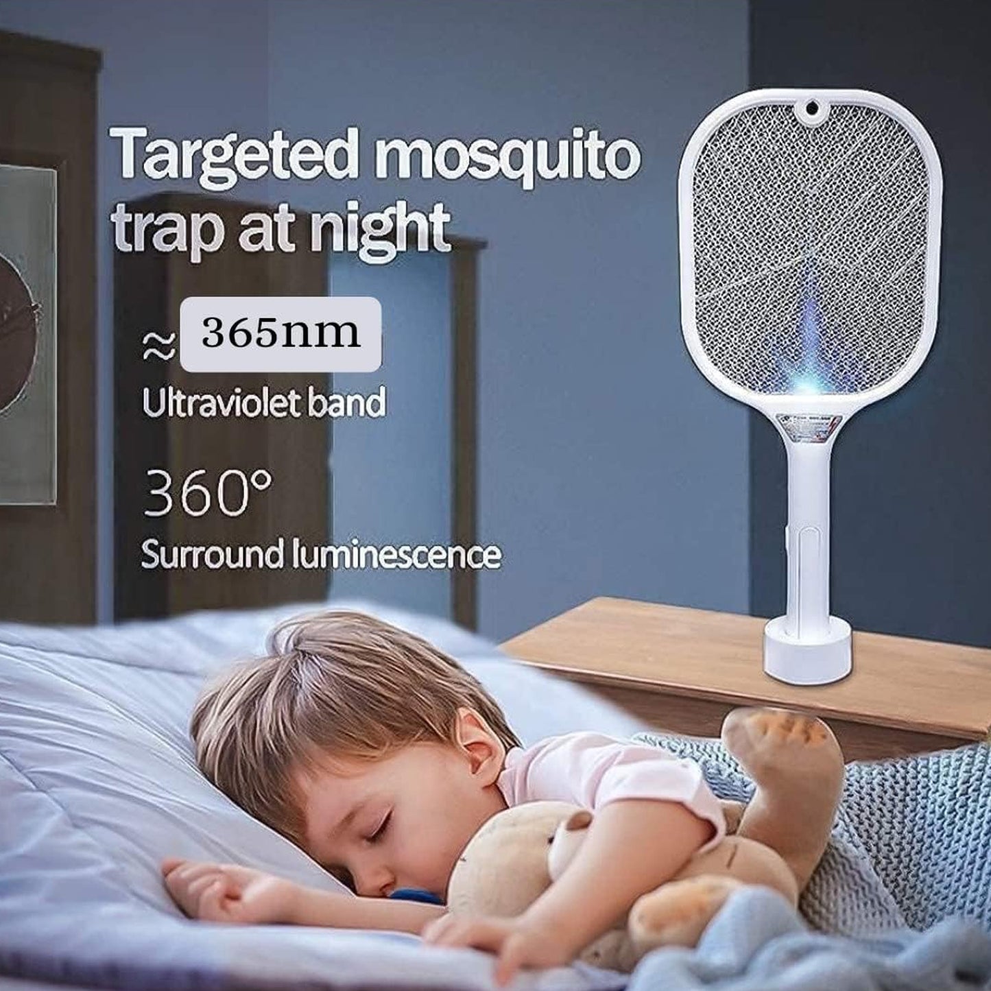 Mosquito Killer Racket Rechargeable Automatic Electric Fly Swatter Mosquito Zapper Racket With Uv Light Lamp Mosquito Swatter With Usb Charging Base Electric Insect Killer Racket Machine Bat