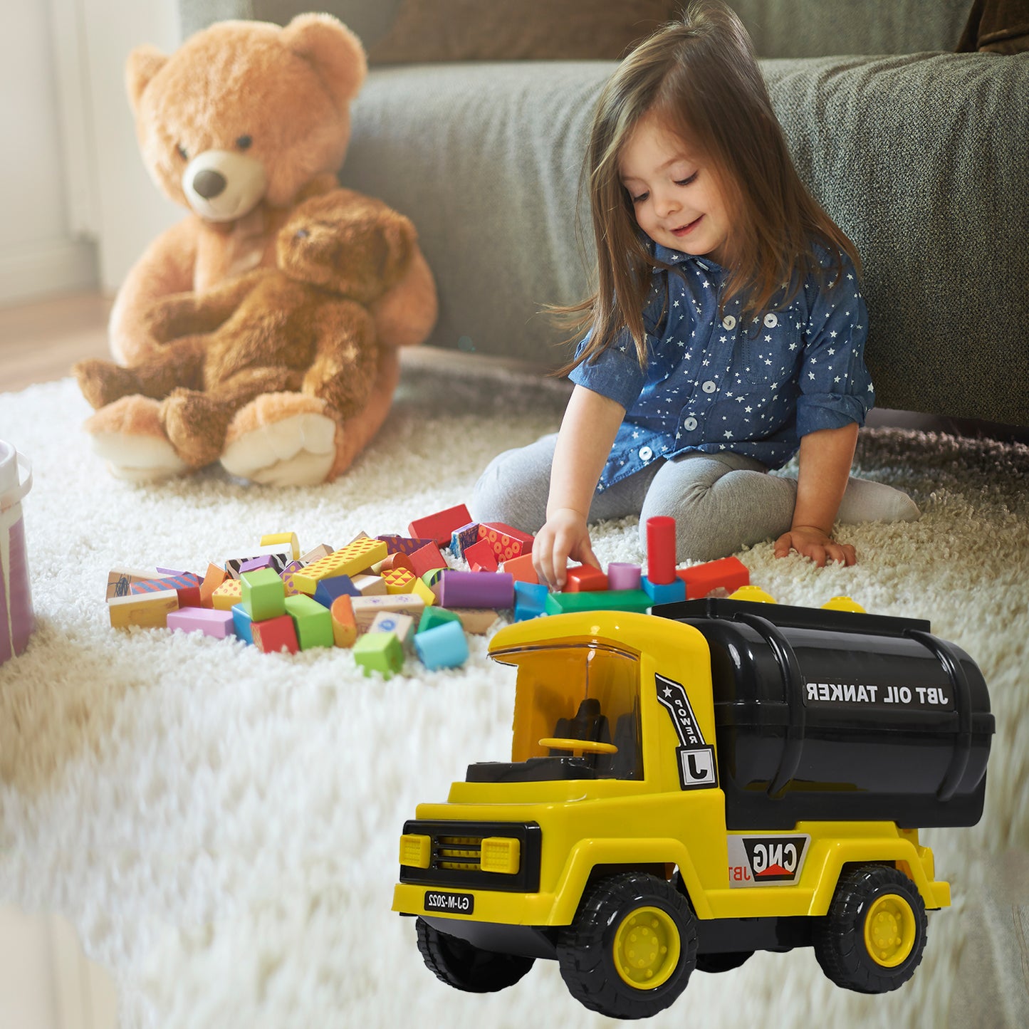 Big Size Heavy Duty Unbreakable Friction Powered With Engine Sound While Running Non Electric Toy Tempo Oil - Water Tanker Vehicle Truck For Kids Size