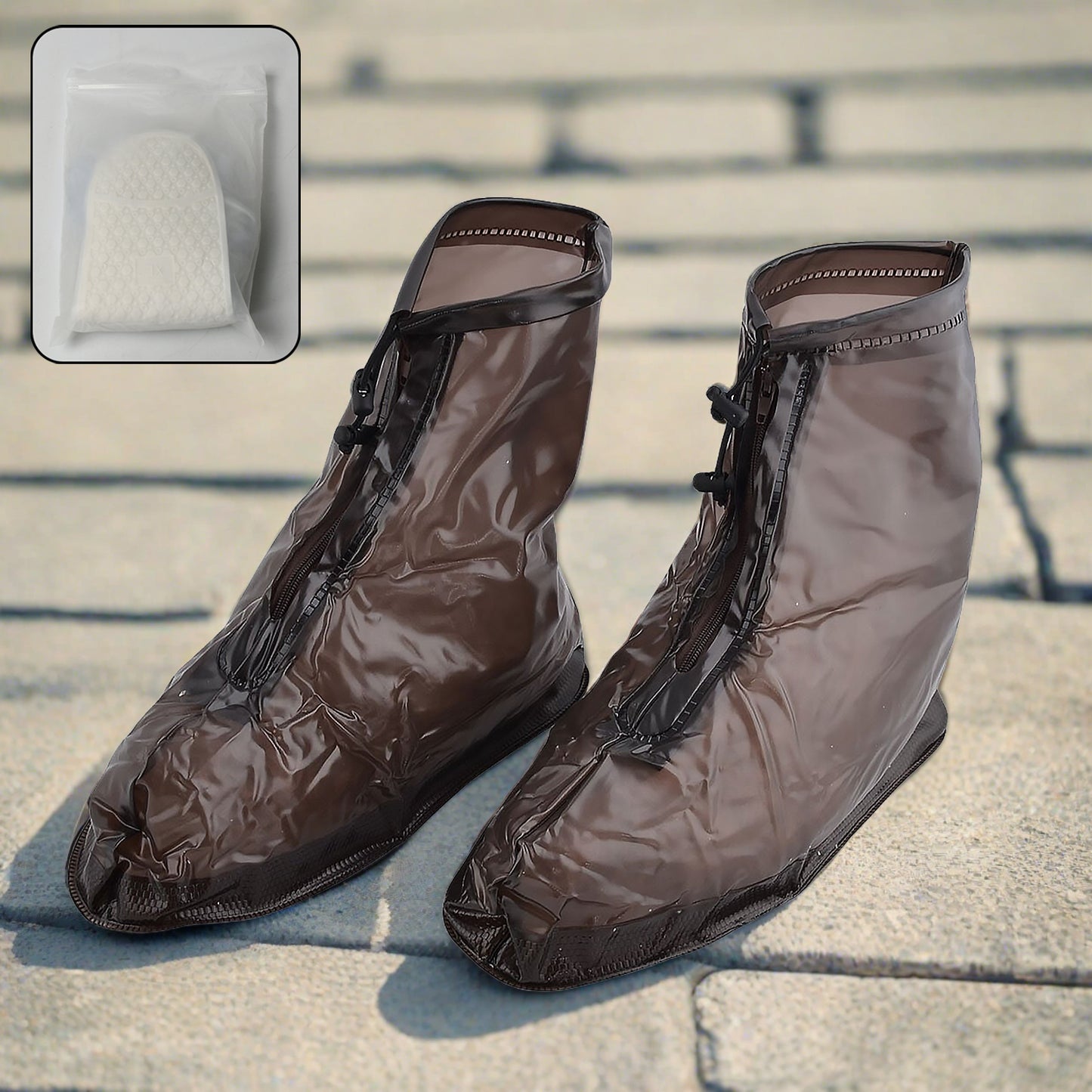 Plastic Shoes Cover Reusable Anti-slip Boots Zippered Overshoes Covers Transparent Waterproof Snow Rain Boots For Kids Adult Shoes For Rainy Season (1 Pair)