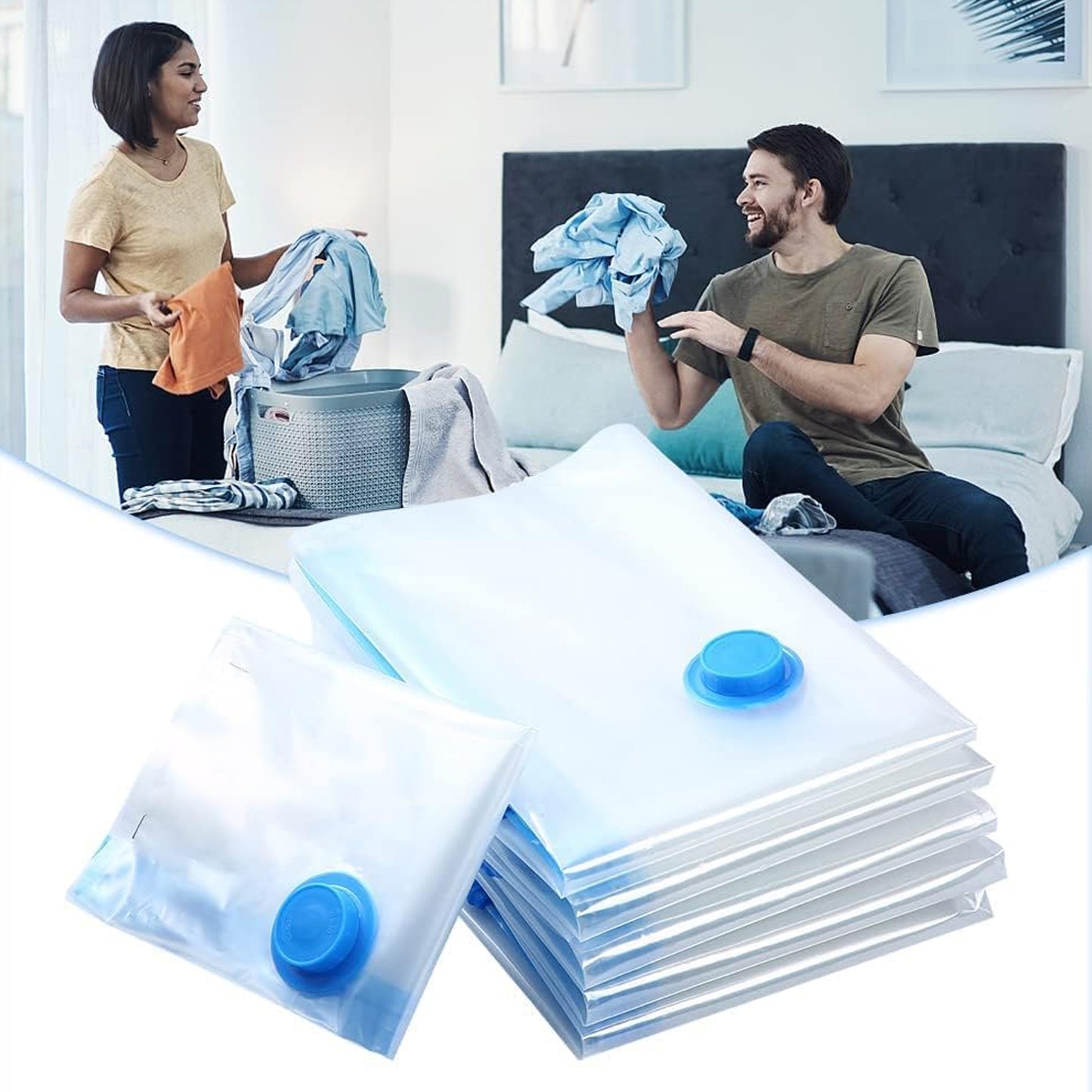 Vacuum Storage Bags With Suction Pump Shirt Clips - Vacuum Bags - Big Capacity Vacuum Seal Bags For Travel Clothes Blankets Pillows Compression Bags Space Saver Vacuum Storage Bags (5 Pcs Set)